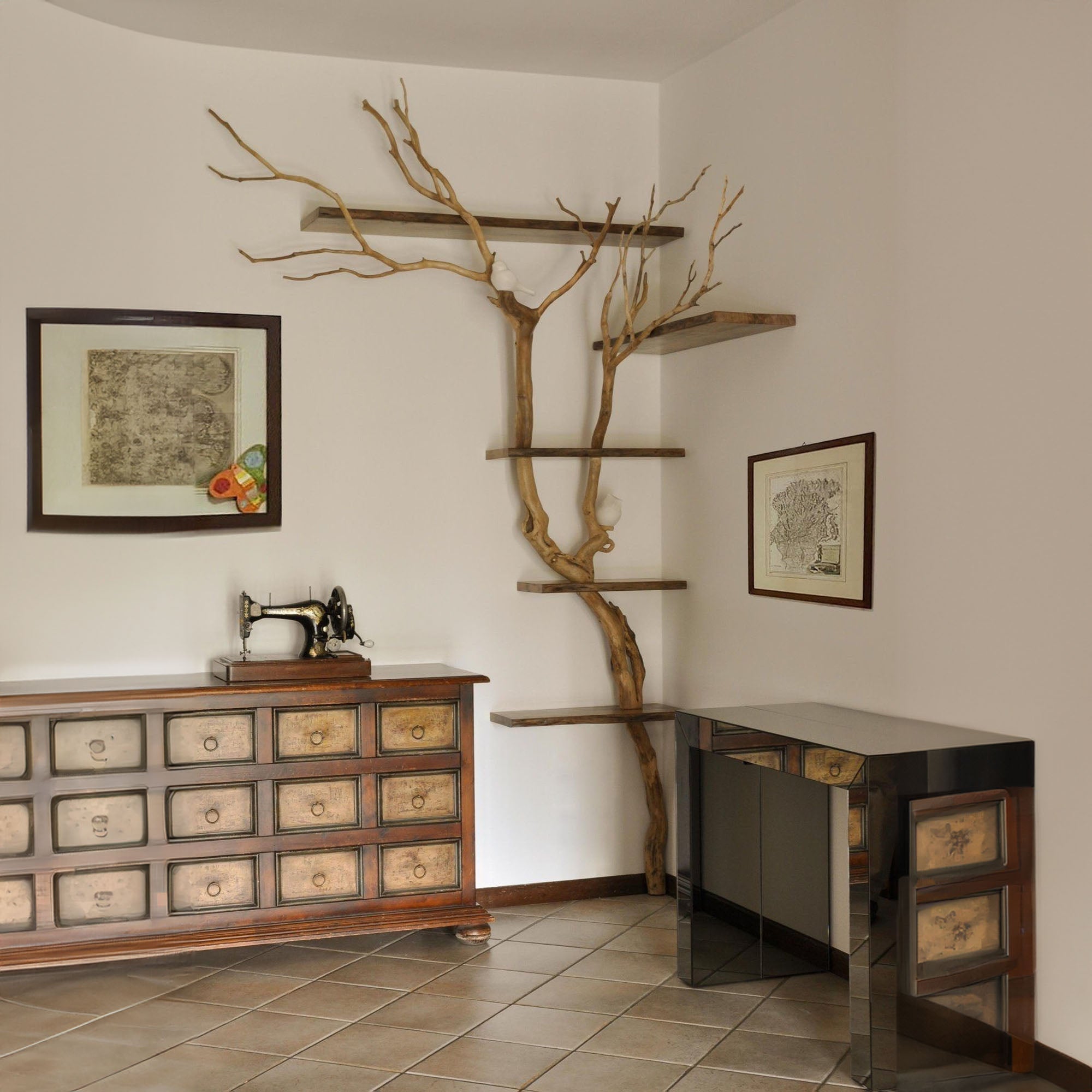 Mid Century Tree Branches Wood Floating Shelves SINLTB027