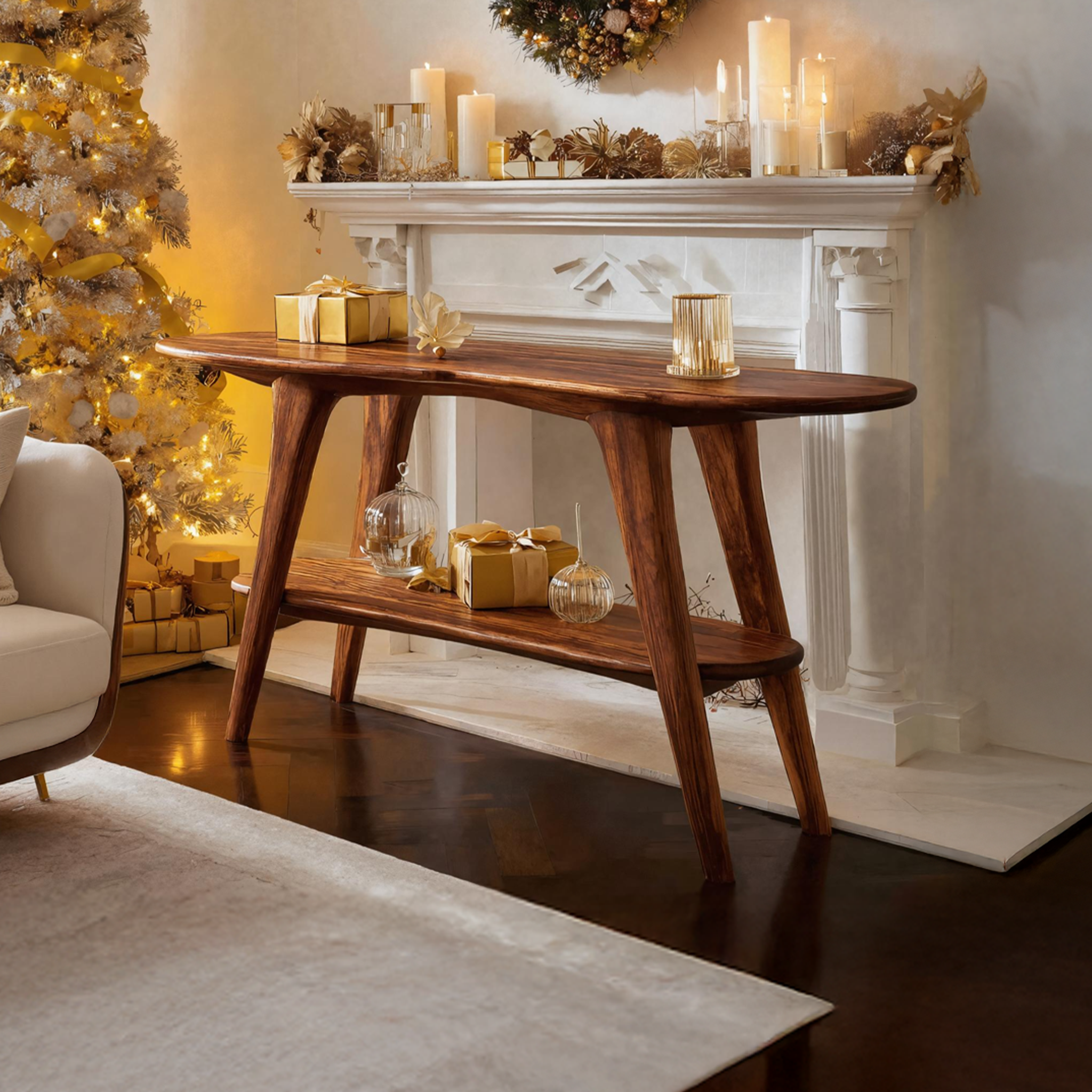 Mid Century Wooden Live Edge Console Table For Entryway Design Christmas SILDTTRCSC001