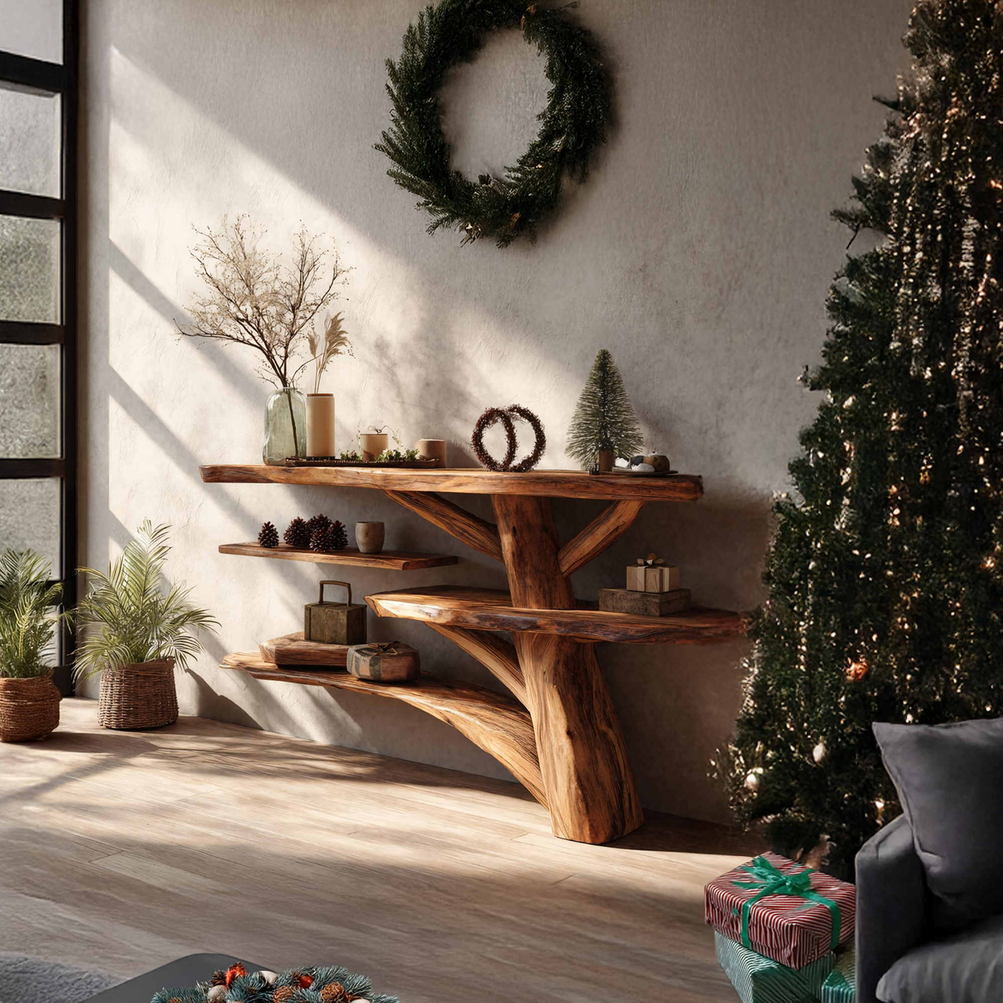 Handcrafted Solid Wood Console Table For Christmas Entryway Seasonal Decor SILDTTRCSC031