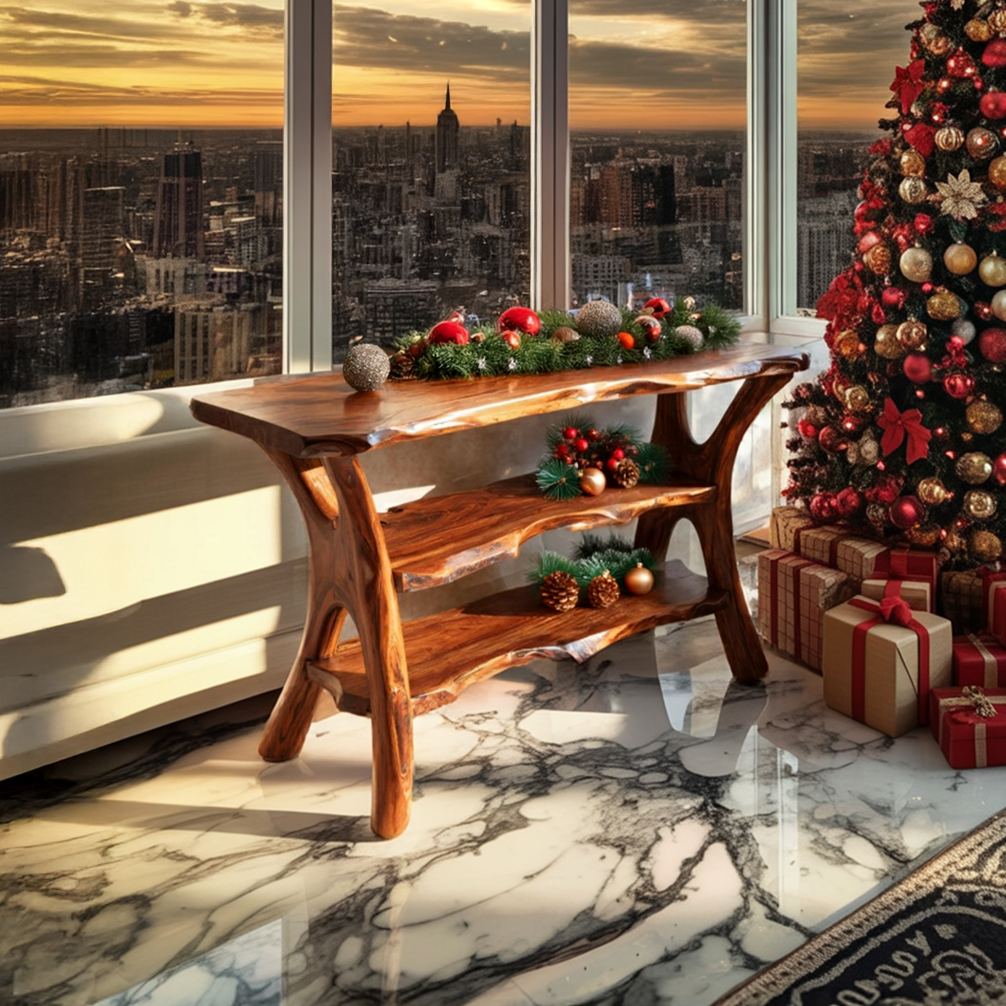 Farmhouse Wooden Live Edge Console Table For Seasonal Holiday Bedroom Decor SILDTTRCSC038