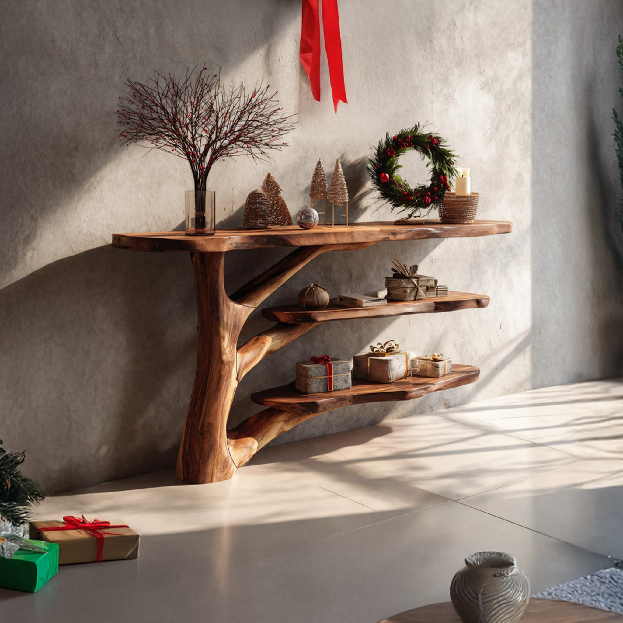 Farmhouse Wooden Live Edge Console Table For Bedroom Christmas Decoration SILDTTRCSC022