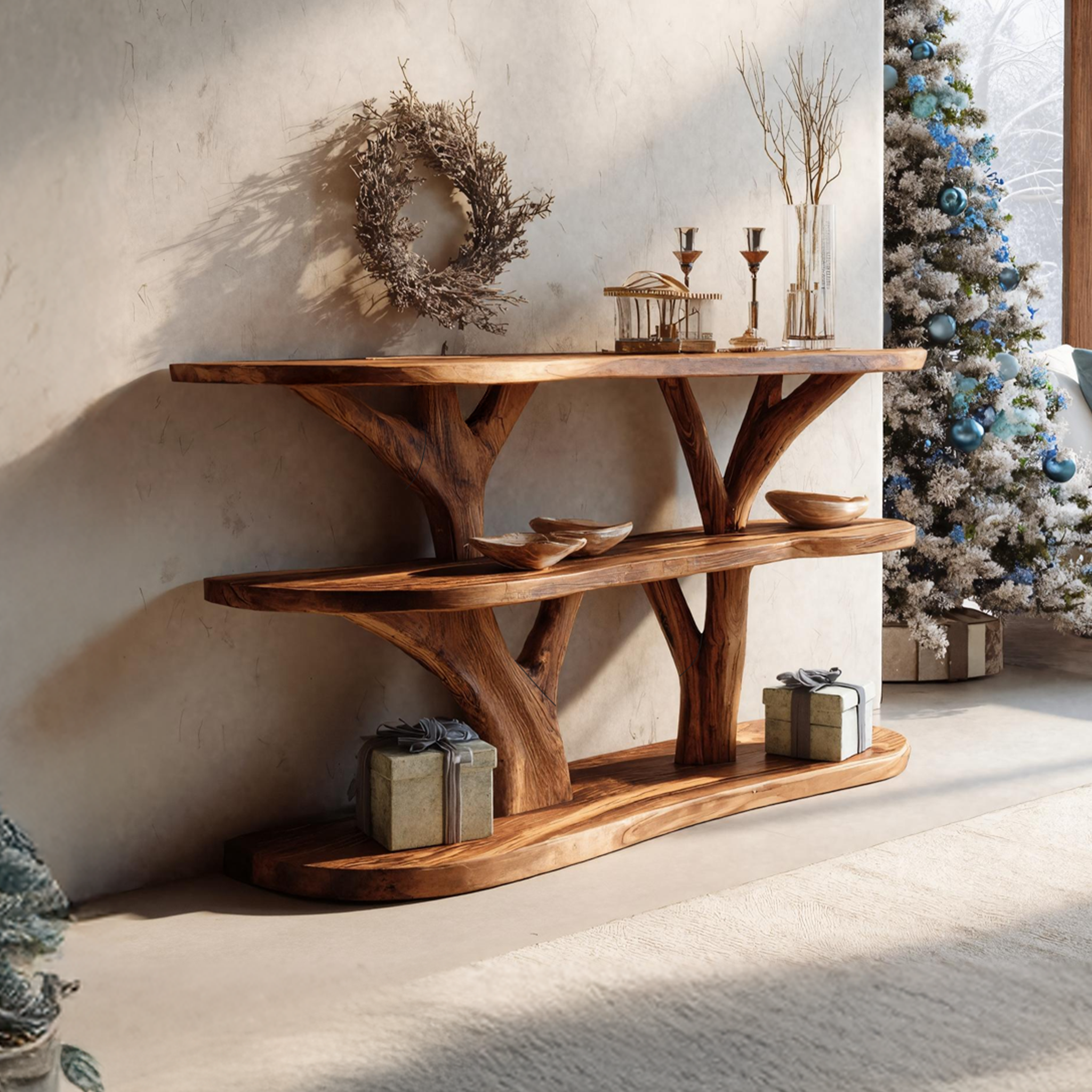Farmhouse Solid Wood Console Table For Living Room Holiday Seasonal Design SILDTTRCSC010