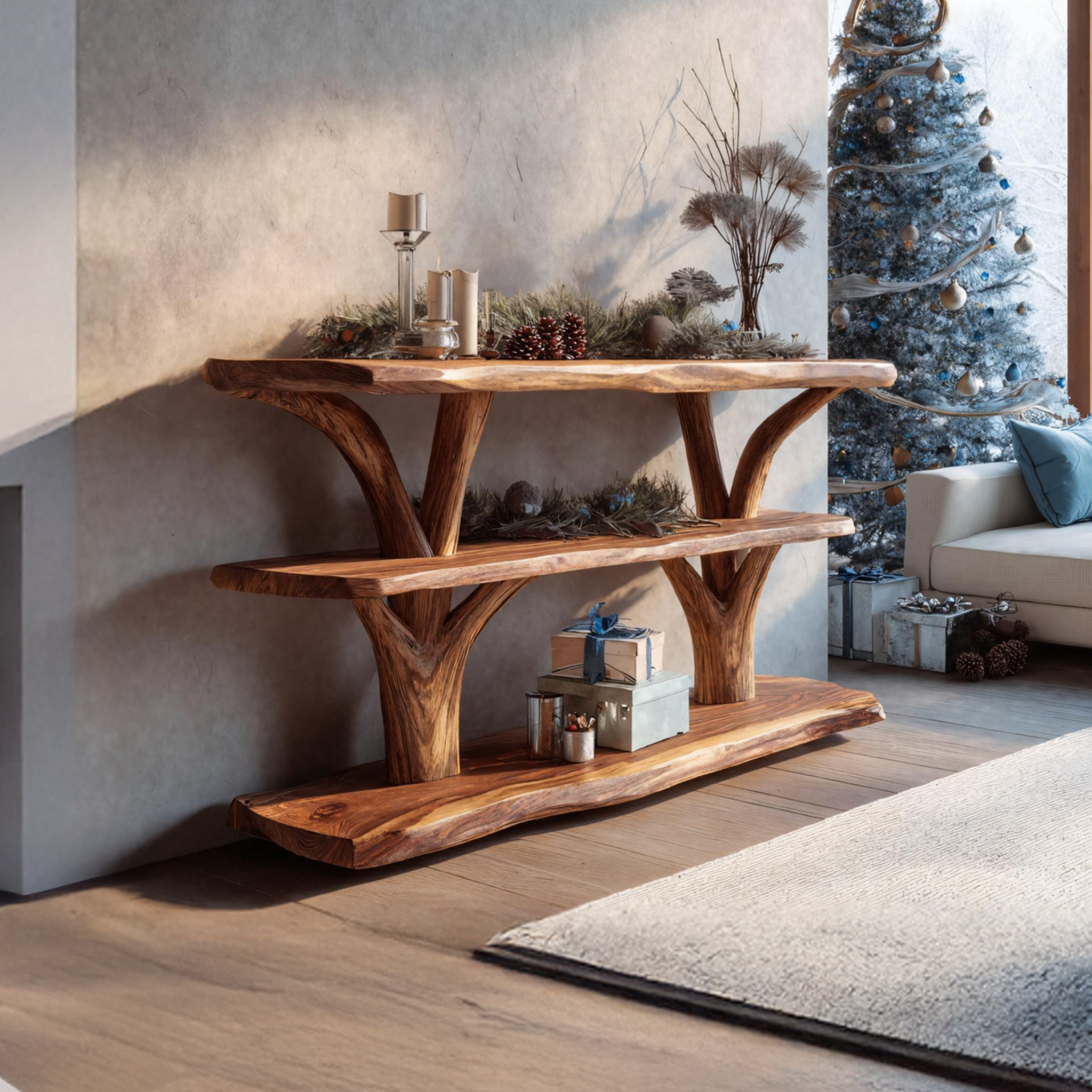 Handcrafted Solid Wood Console Table For Christmas Bedroom Furniture Style SILDTTRCSC015