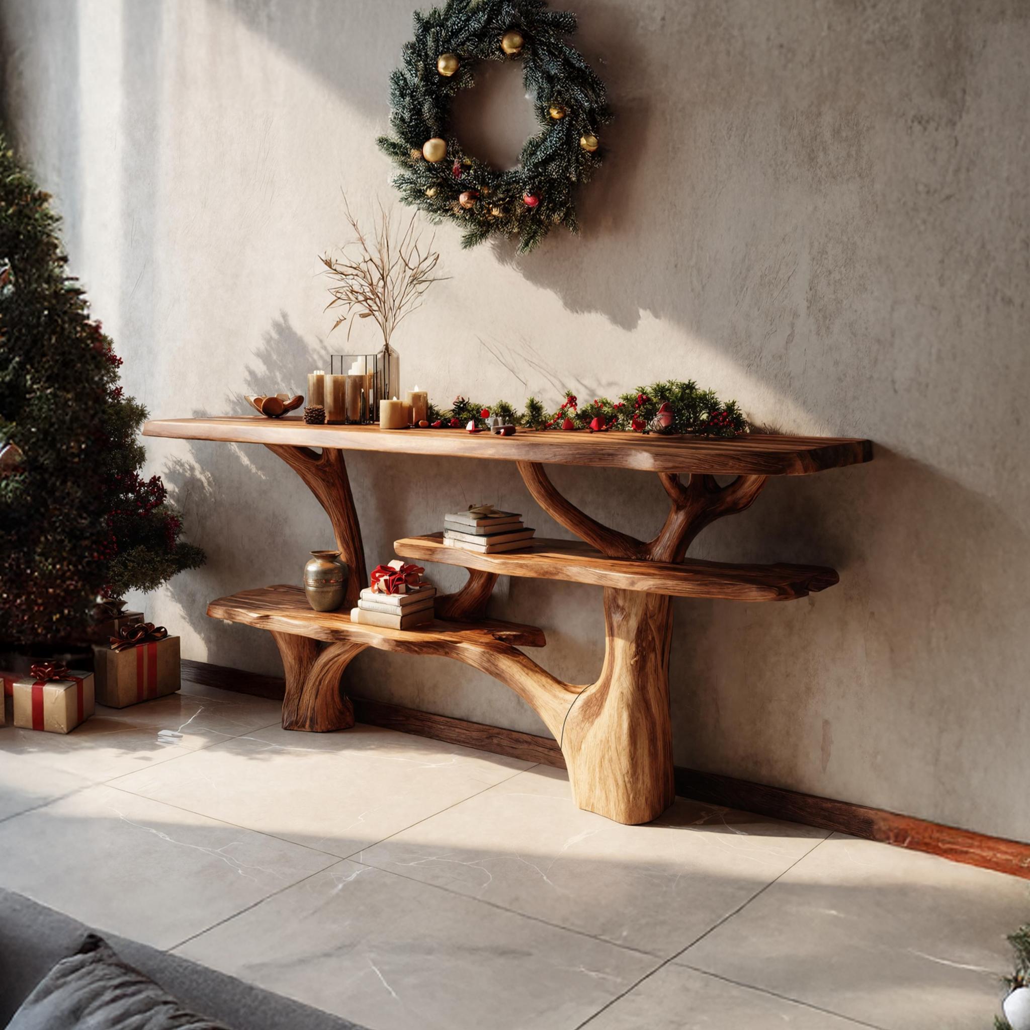 Mid Century Wooden Live Edge Console Table For Holiday Furniture Decor SILDTTRCSC017