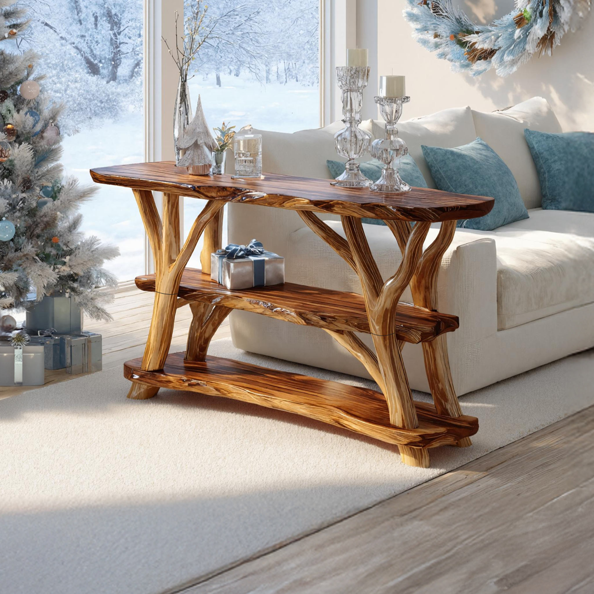 Handcrafted Solid Wood Console Table For Bedroom Decor Xmas Home Furniture SILDTTRCSC007