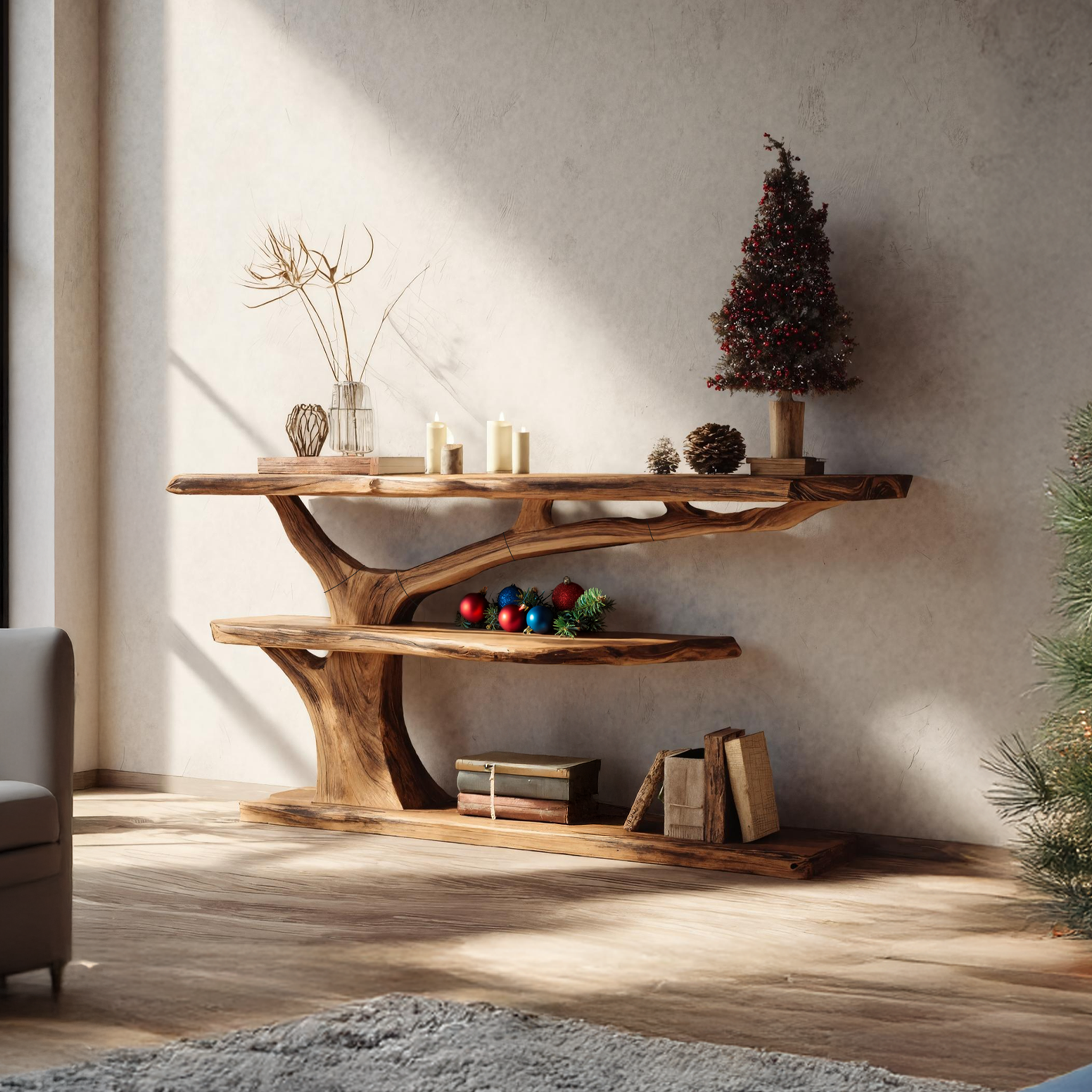 Handcrafted Live Edge Entryway Table For Christmas Seasonal Bedroom Design SILDTTRCSC043