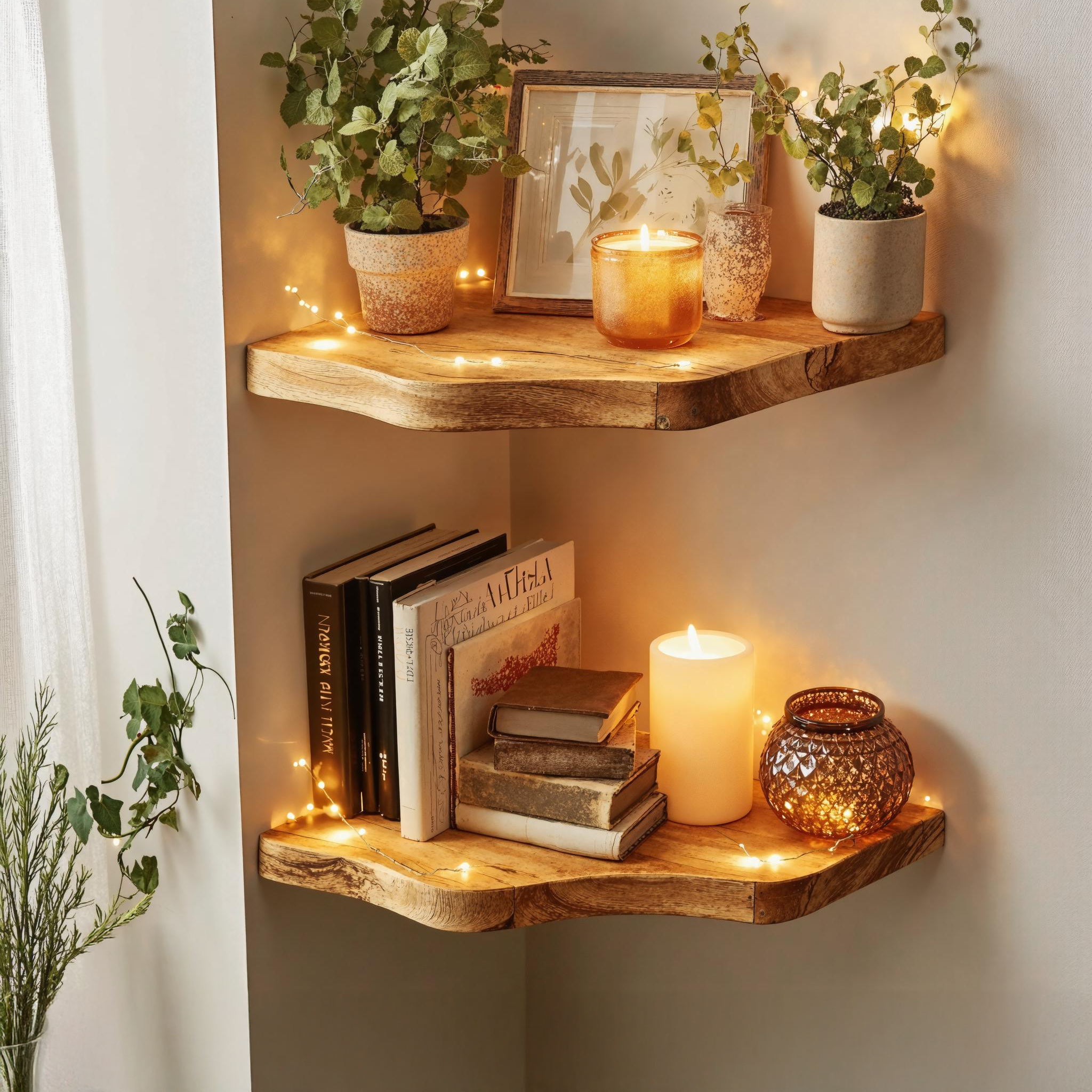 Corner Shelf Made From Natural Wood For Rustic Home Design SILDTCN084