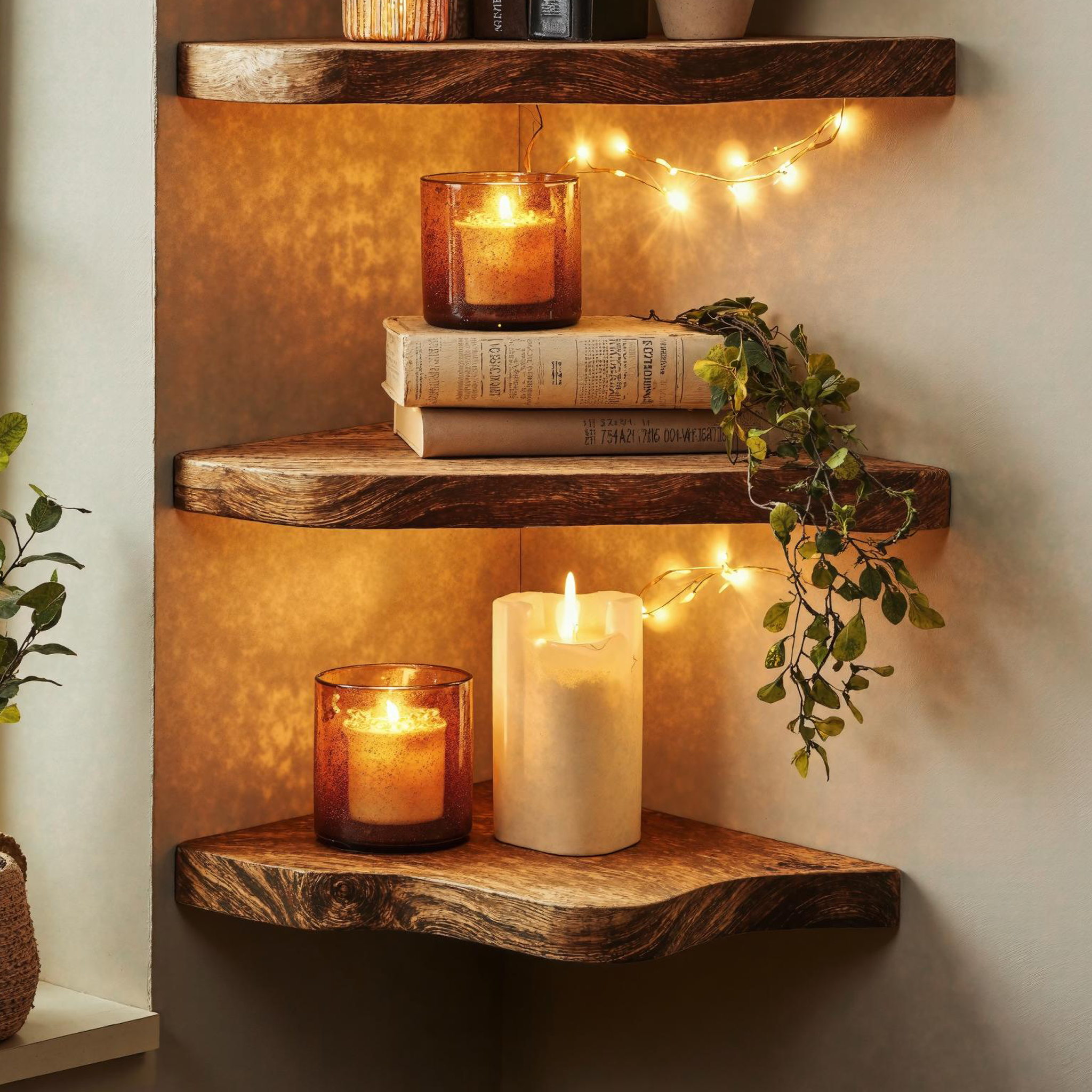Handcrafted Corner Shelf Made From Natural Wood SILDTCN080
