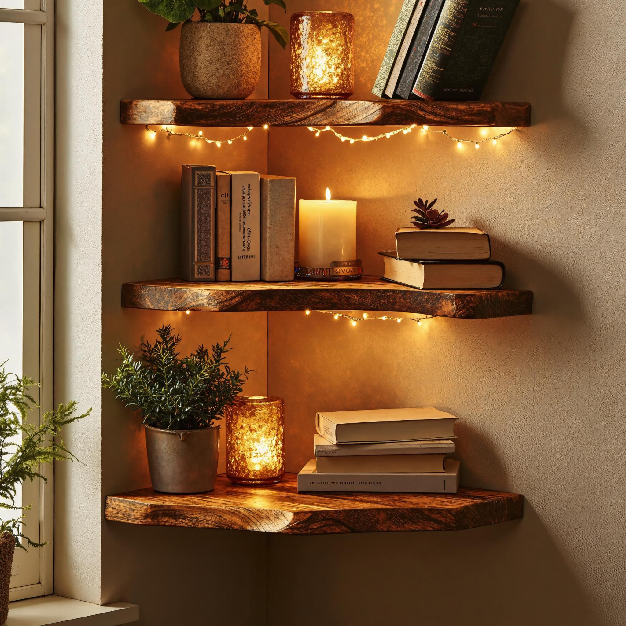 Corner Shelf With Natural Wood Finish For Cozy Look SILDTCN079