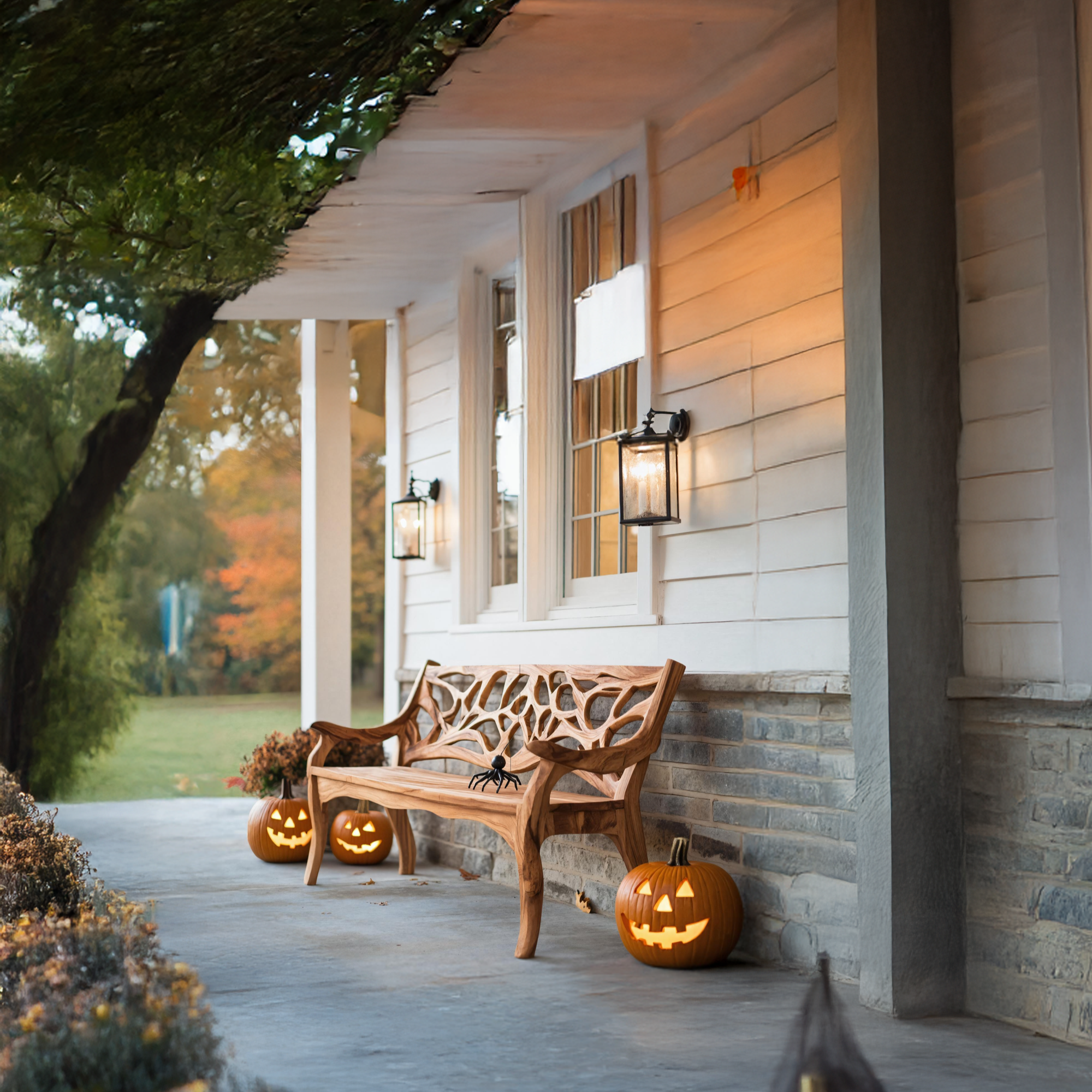 Handcrafted Solid Wood Halloween Bench For Outdoor Garden Design SILDTTNHOB035