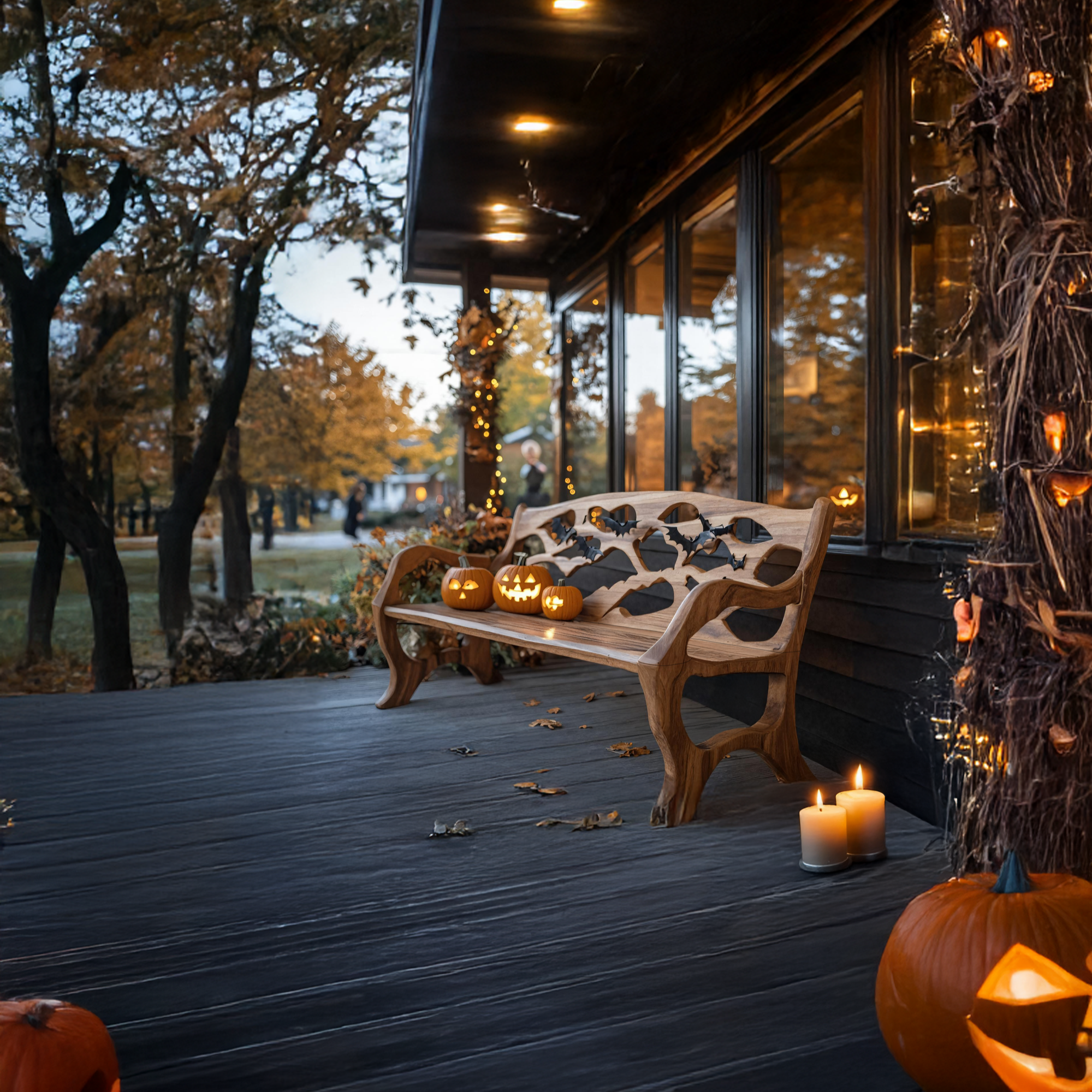 Rustic Solid Wood Halloween Bench For Outdoor Garden Design SILDTTNHOB031