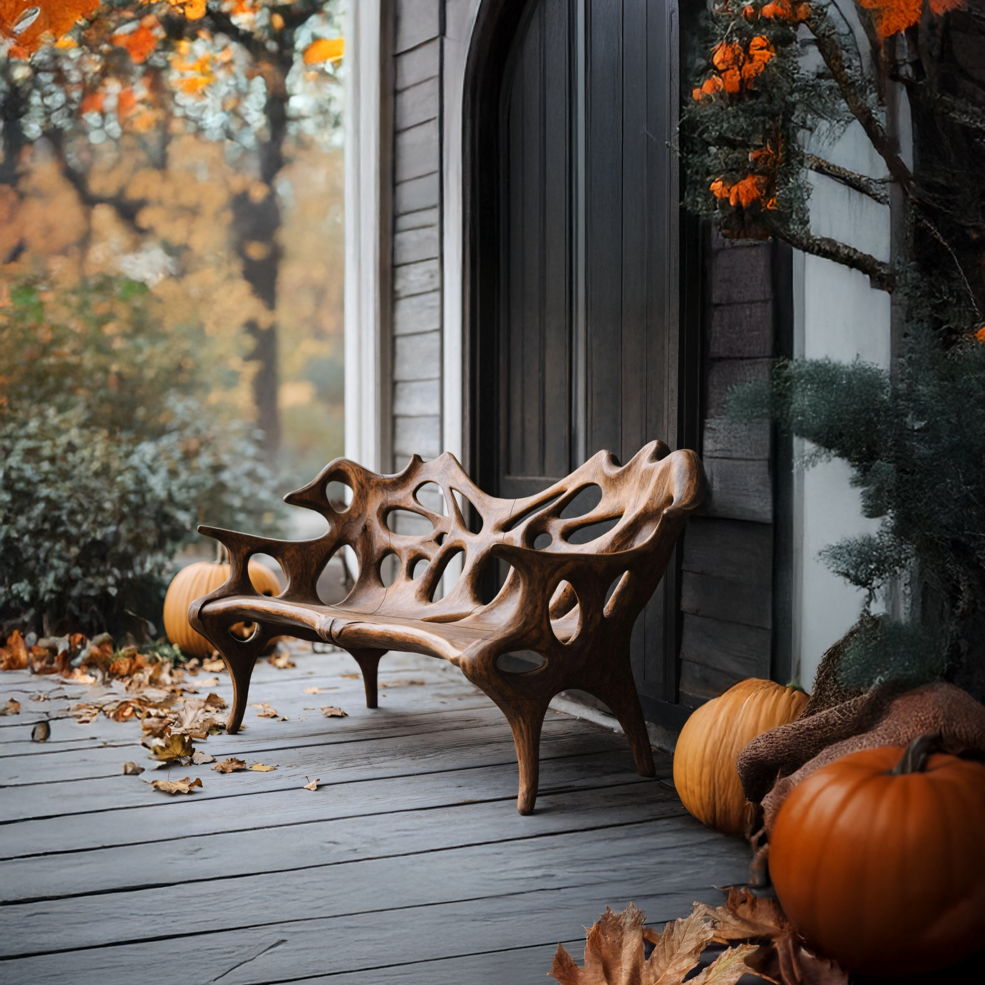 Handcrafted Solid Wood Halloween Bench For Outdoor Party Decor SILDTTNHOB007