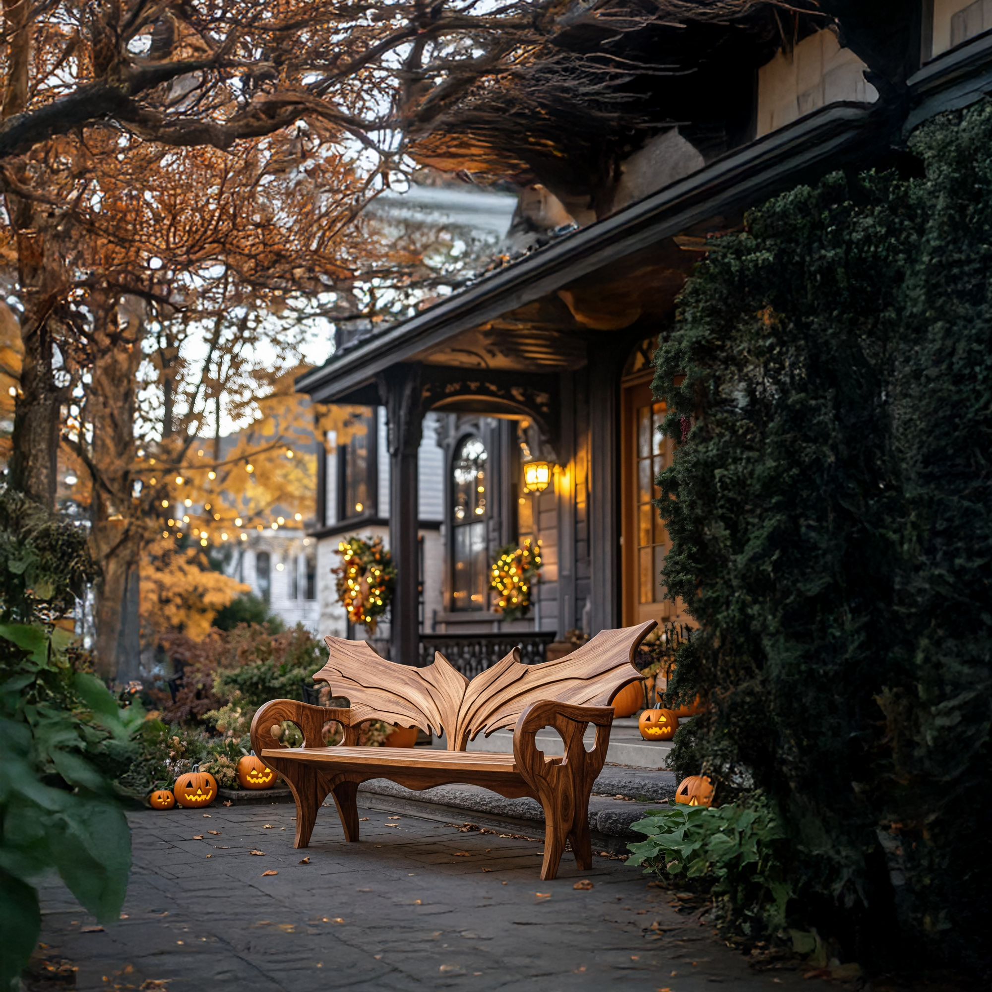 Farmhouse Solid Wood Halloween Bench For Festive Outdoor Decor SILDTTNHOB017