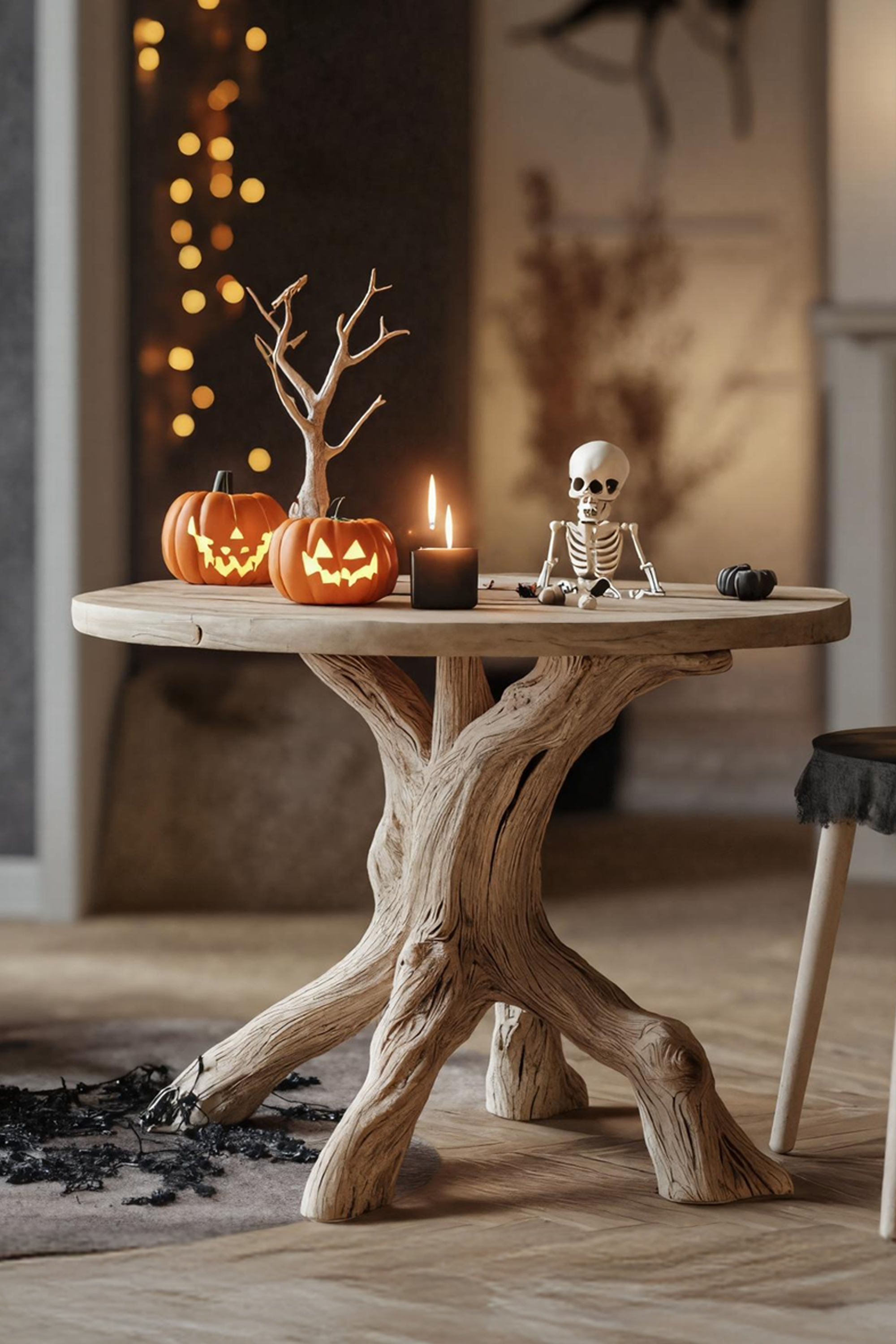 Farmhouse Solid Wood End Table For Living Room Haunted Pumpkin Accent SILDTTRHEN002