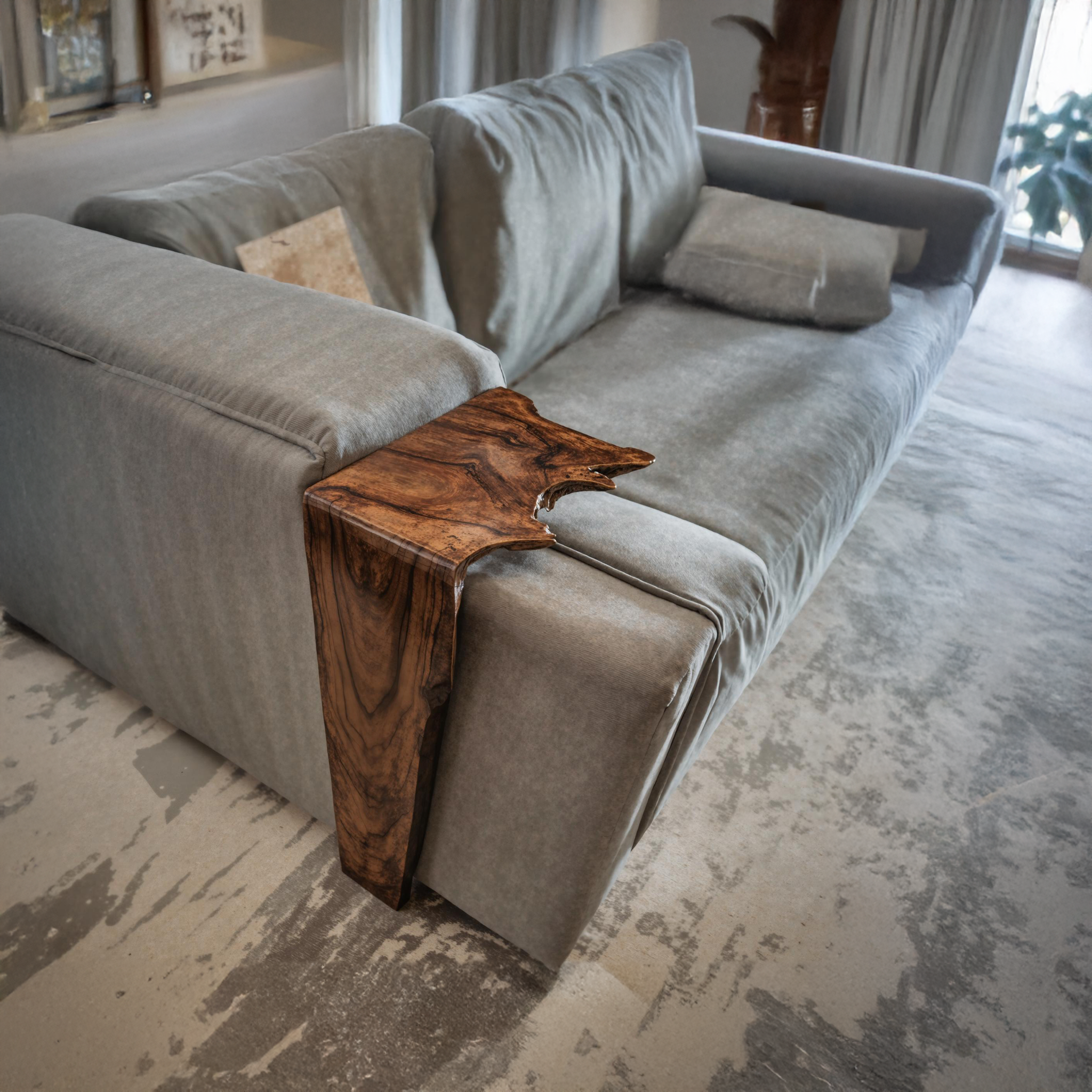 Handcrafted Sofa Armrest Table With Rustic Charm SILDTAR004