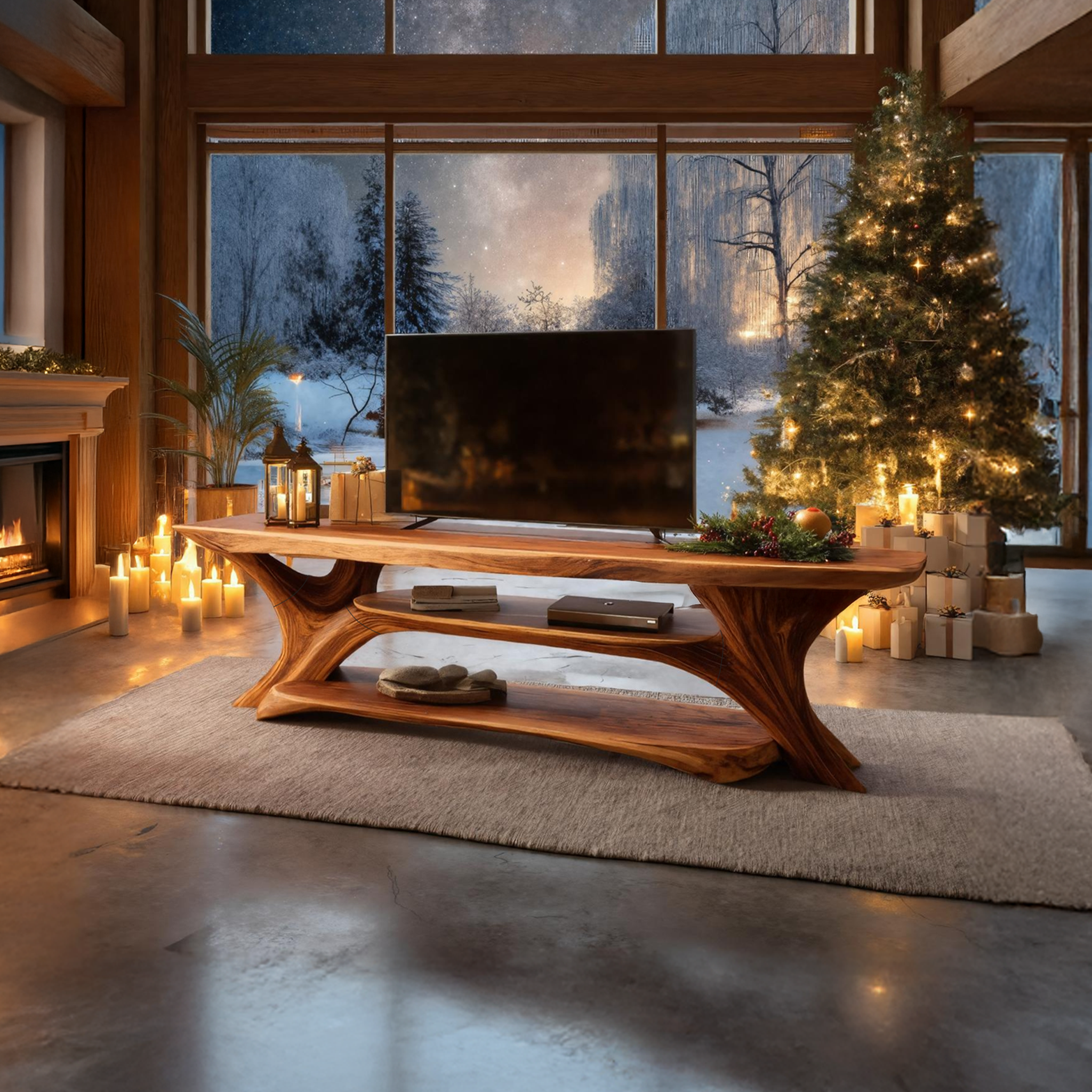 Handcrafted Live Edge Entryway TV Stand For Winter Holiday Style SILDTTRCTV047