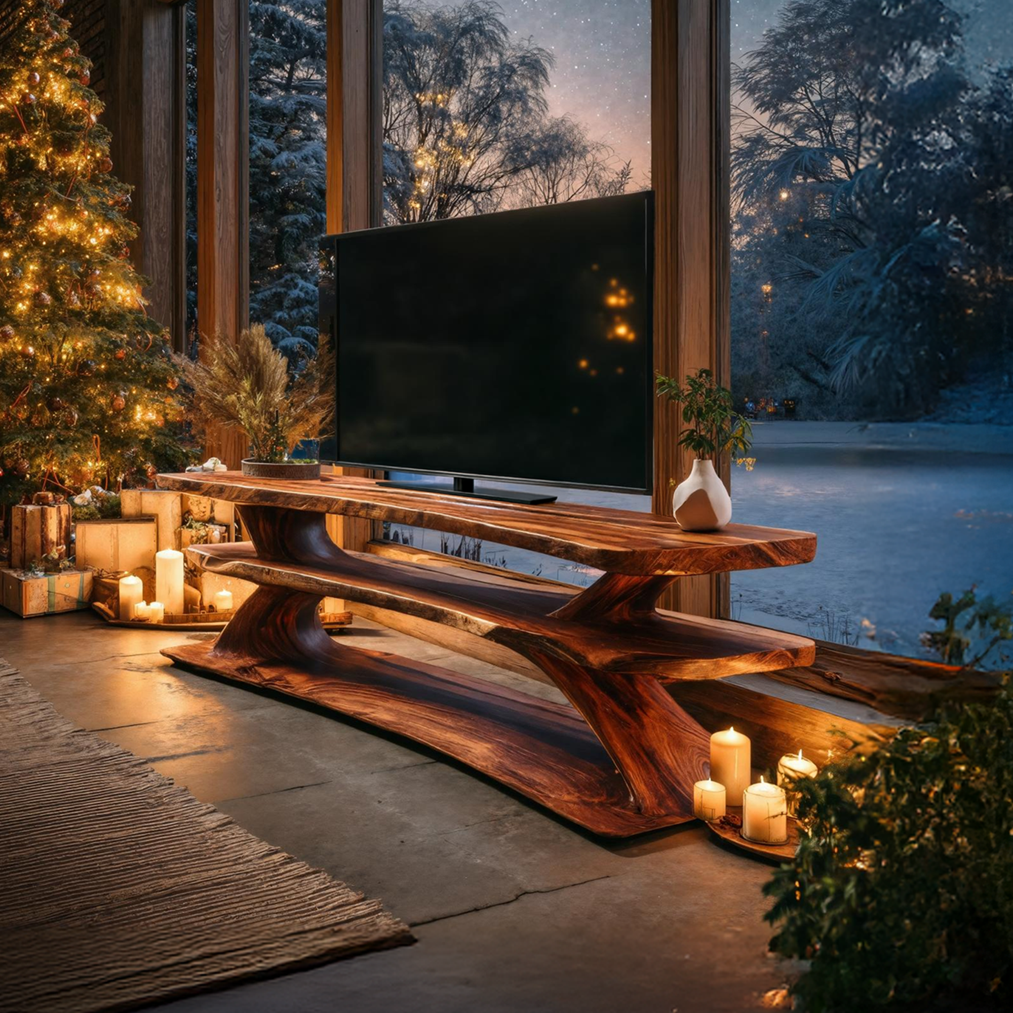 Mid Century Wooden Live Edge TV Console For Christmas Living Room SILDTTRCTV001