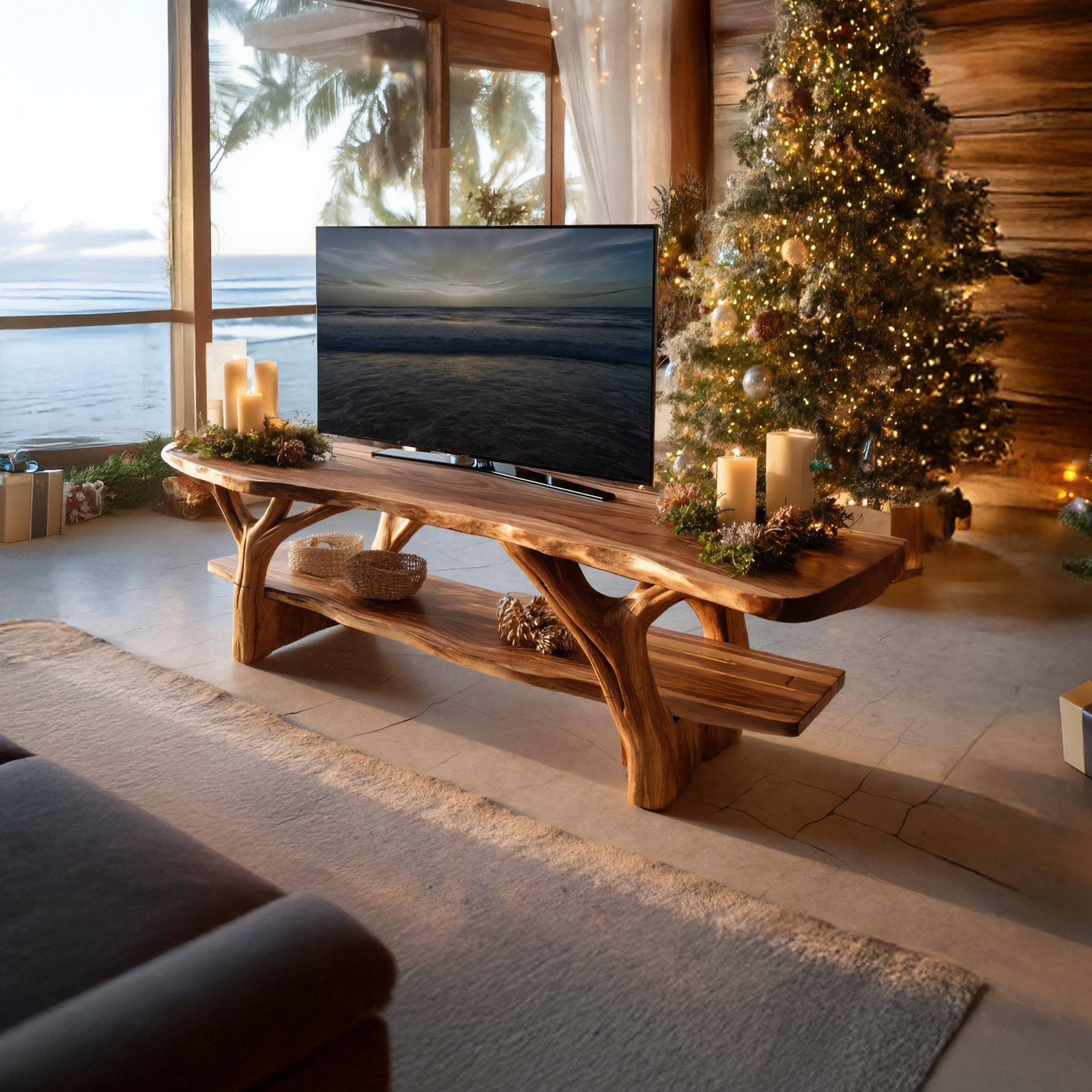 Handcrafted Solid Wood TV Console For Holiday Furniture Design SILDTTRCTV019