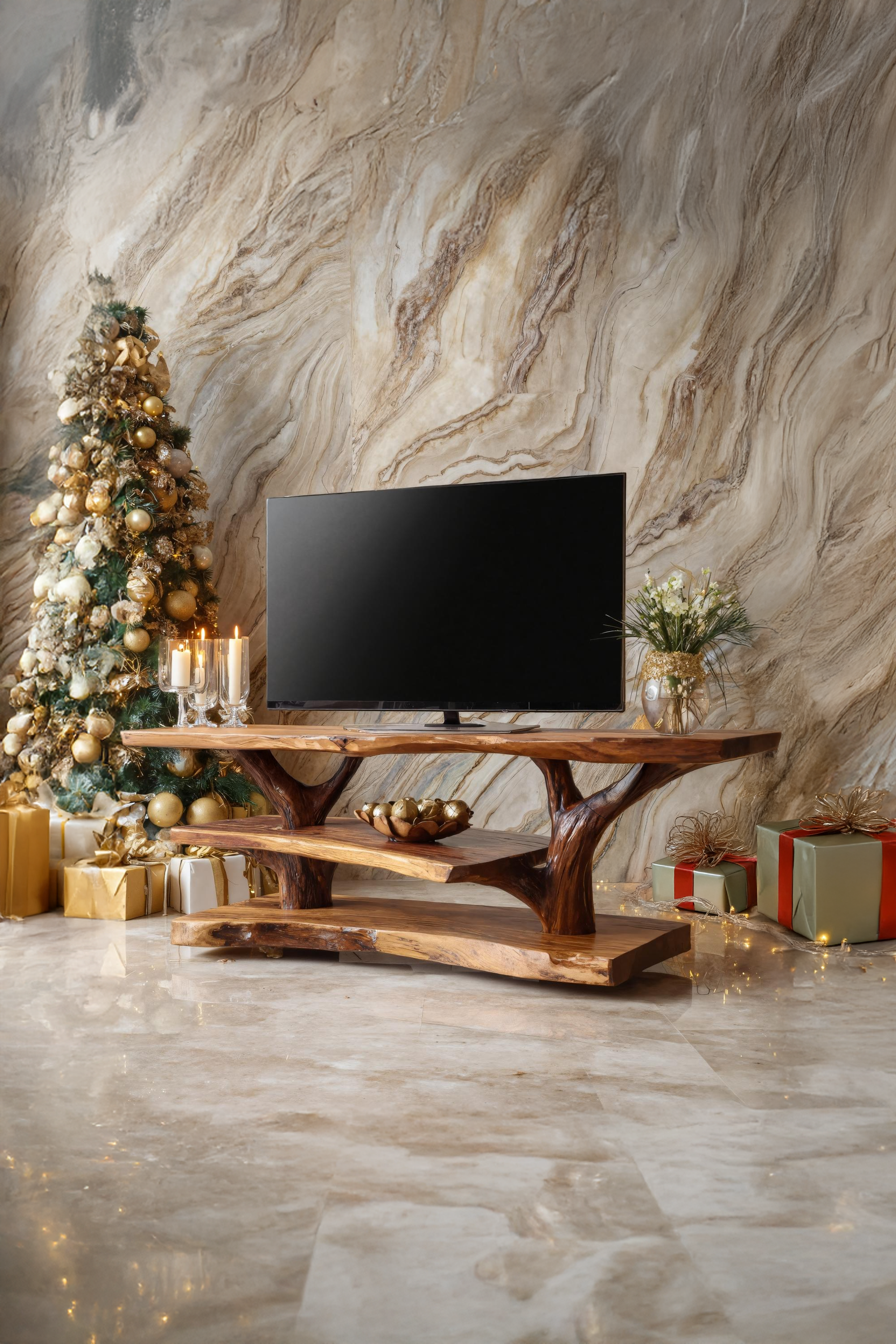 Handcrafted Live Edge Entryway TV Stand For Holiday Season Style SILDTTRCTV039