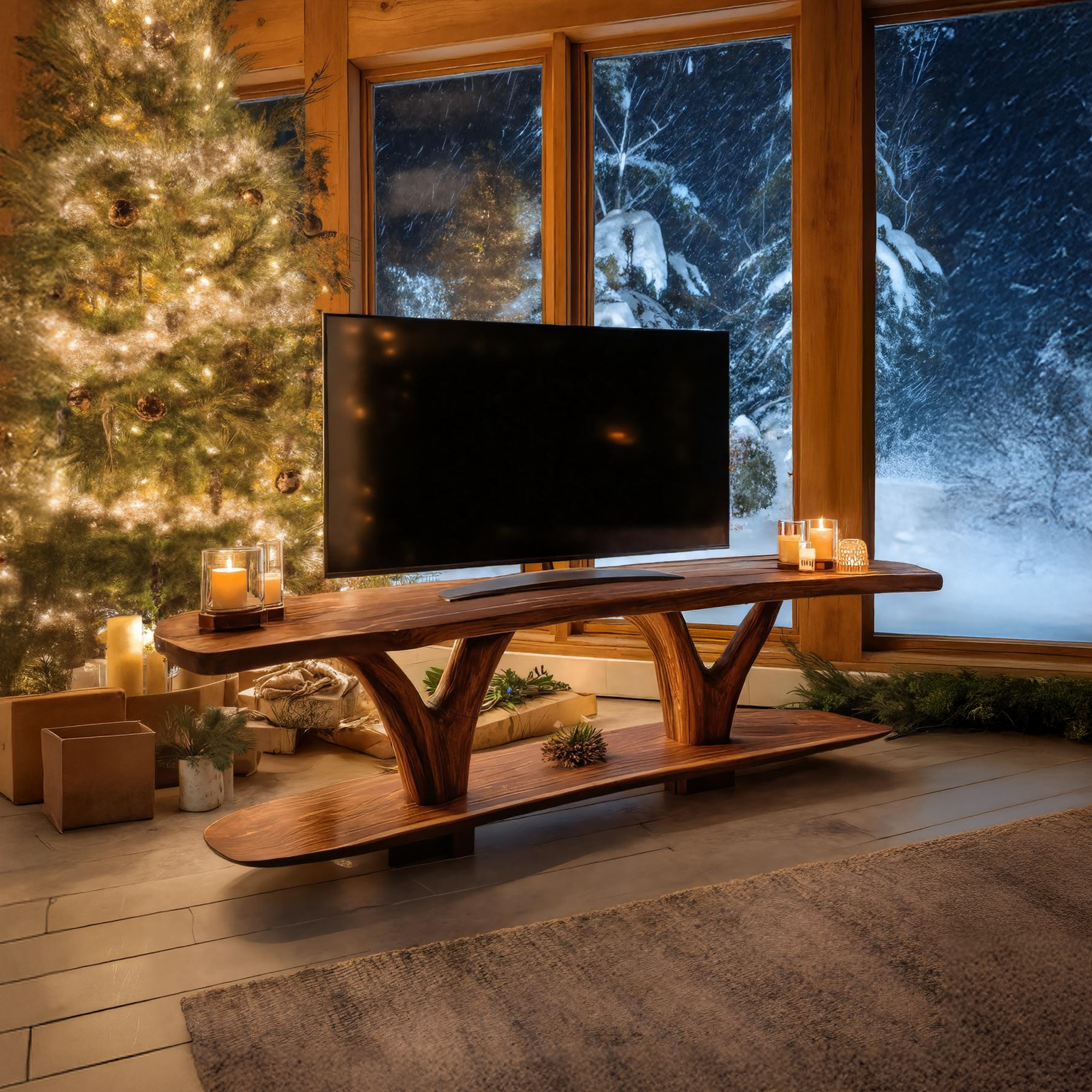 Handcrafted Wooden Live Edge TV Console For Cozy Holiday Gift SILDTTRCTV015