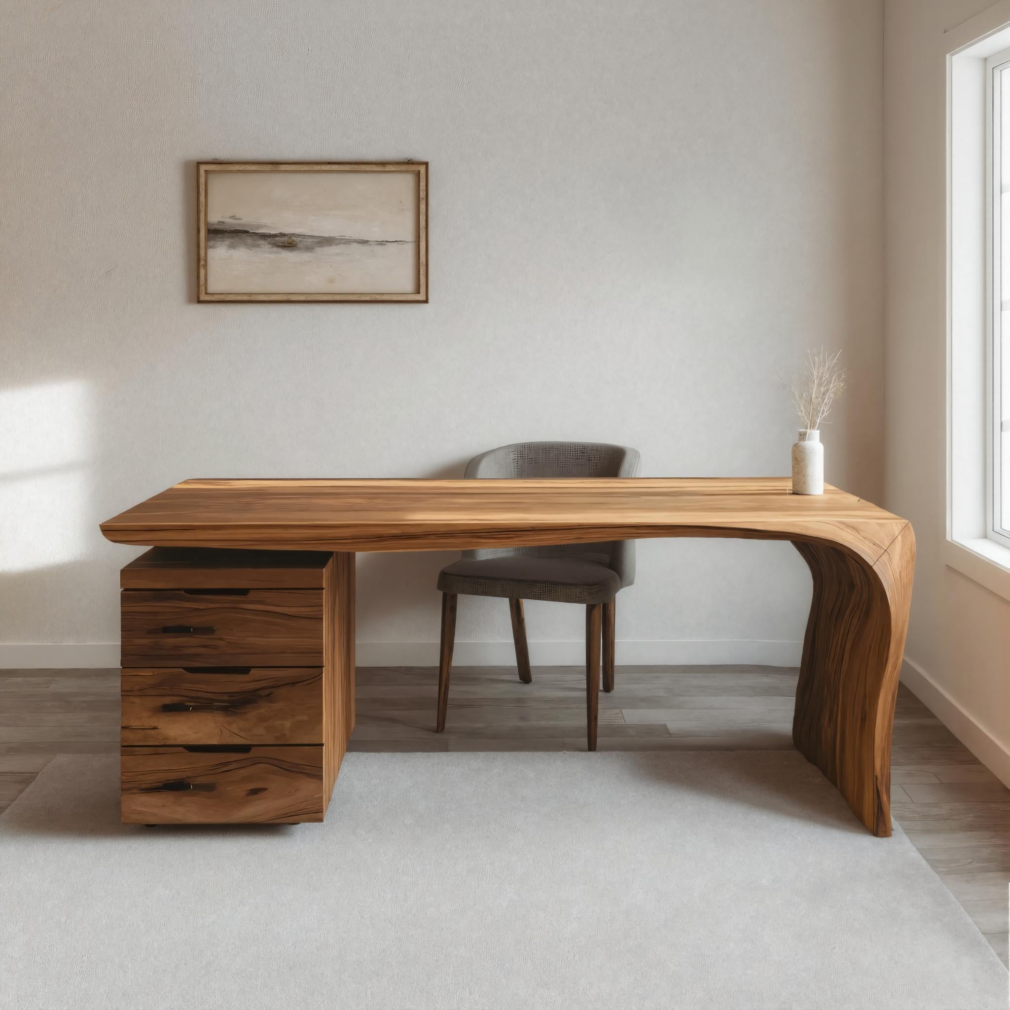 Modern Carved Desk Curved Leg With Drawer Cabinet For Workspace RTTHHNDE079