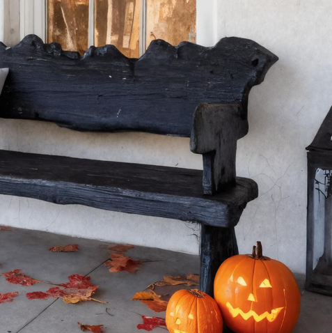 Rustic Carved Black Wooden Bench For Halloween Porch Decor SITHTTHW003