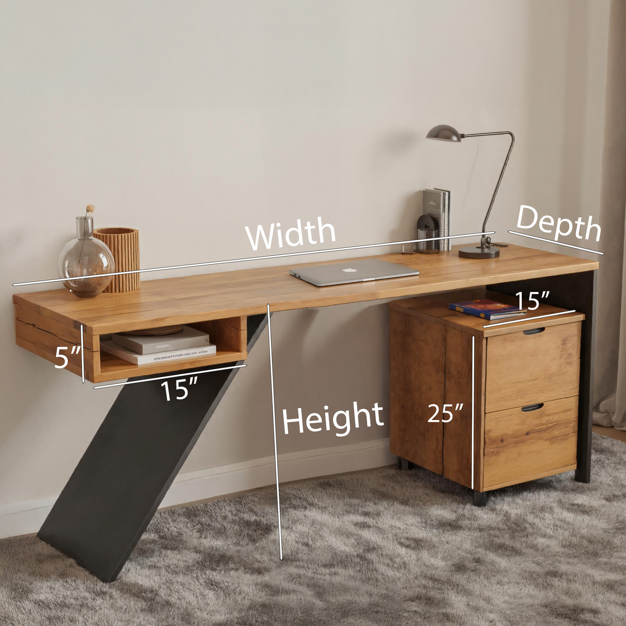 Modern Wood Desk With Storage Cabinet For Home Office Or Studio SITHHNDE022