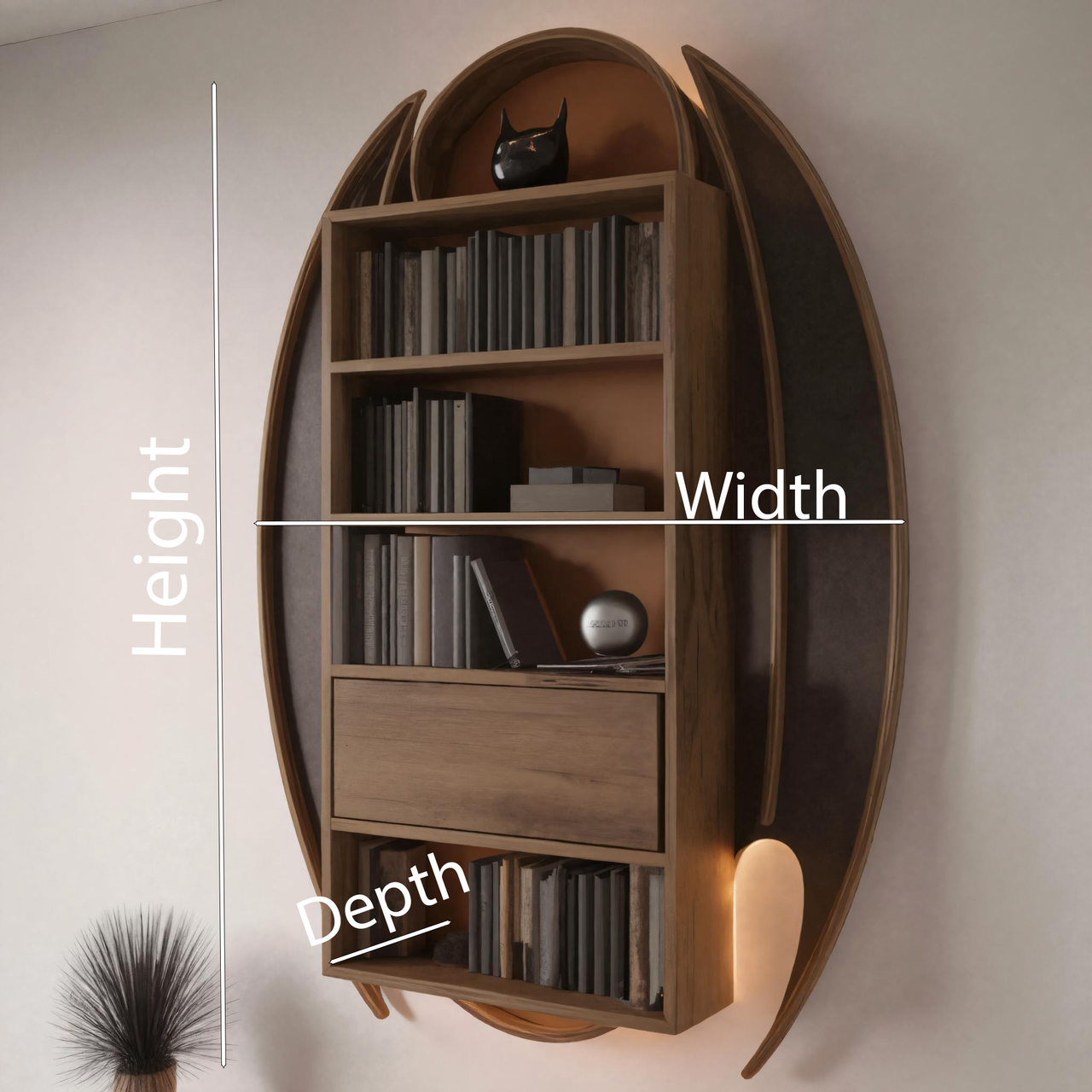 Artistic Wooden Wall Bookshelf For Living Room Or Home Office SITHHNHW016