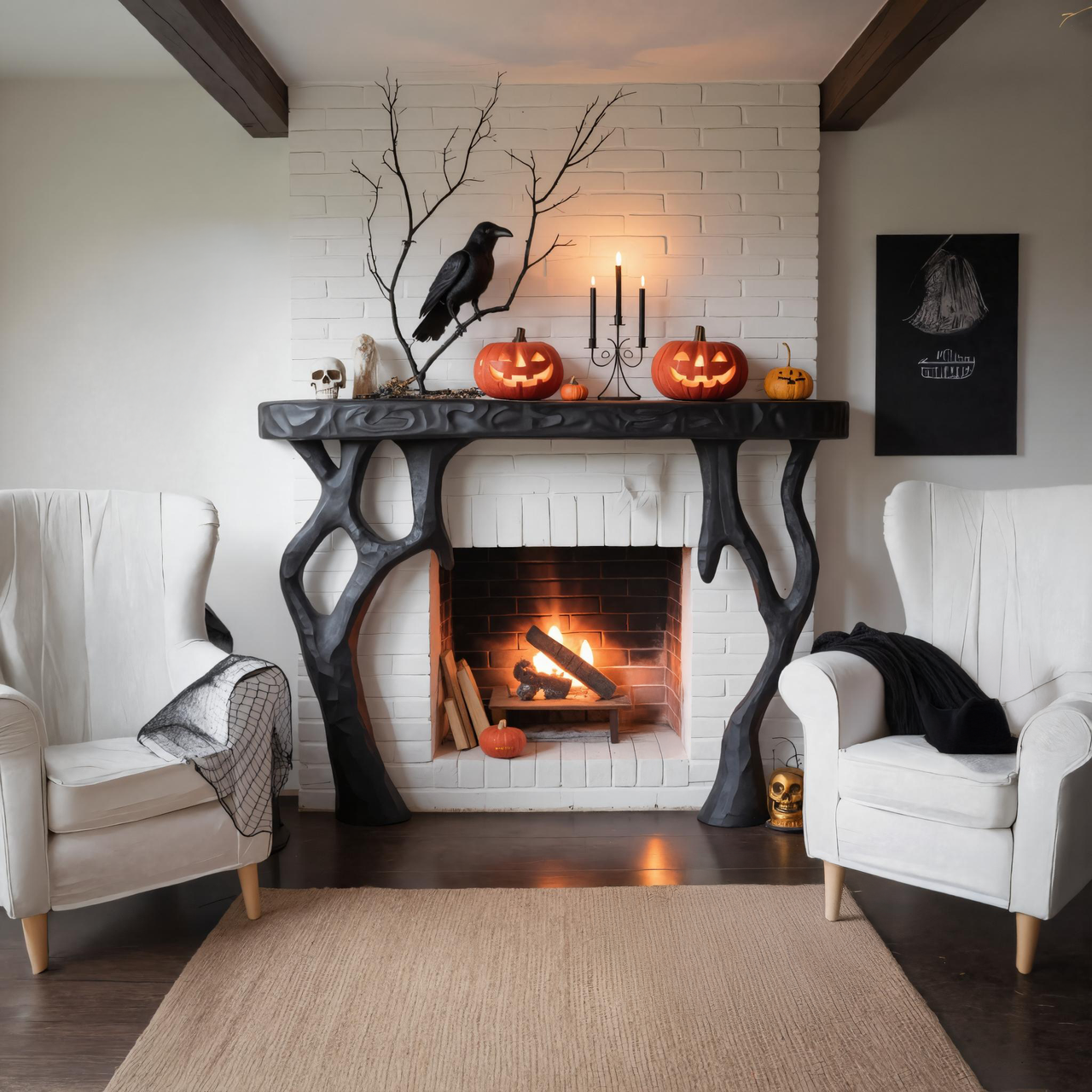 Gothic Halloween Fireplace Mantel With Branch Leg Design For Living Room SITHTTHW002