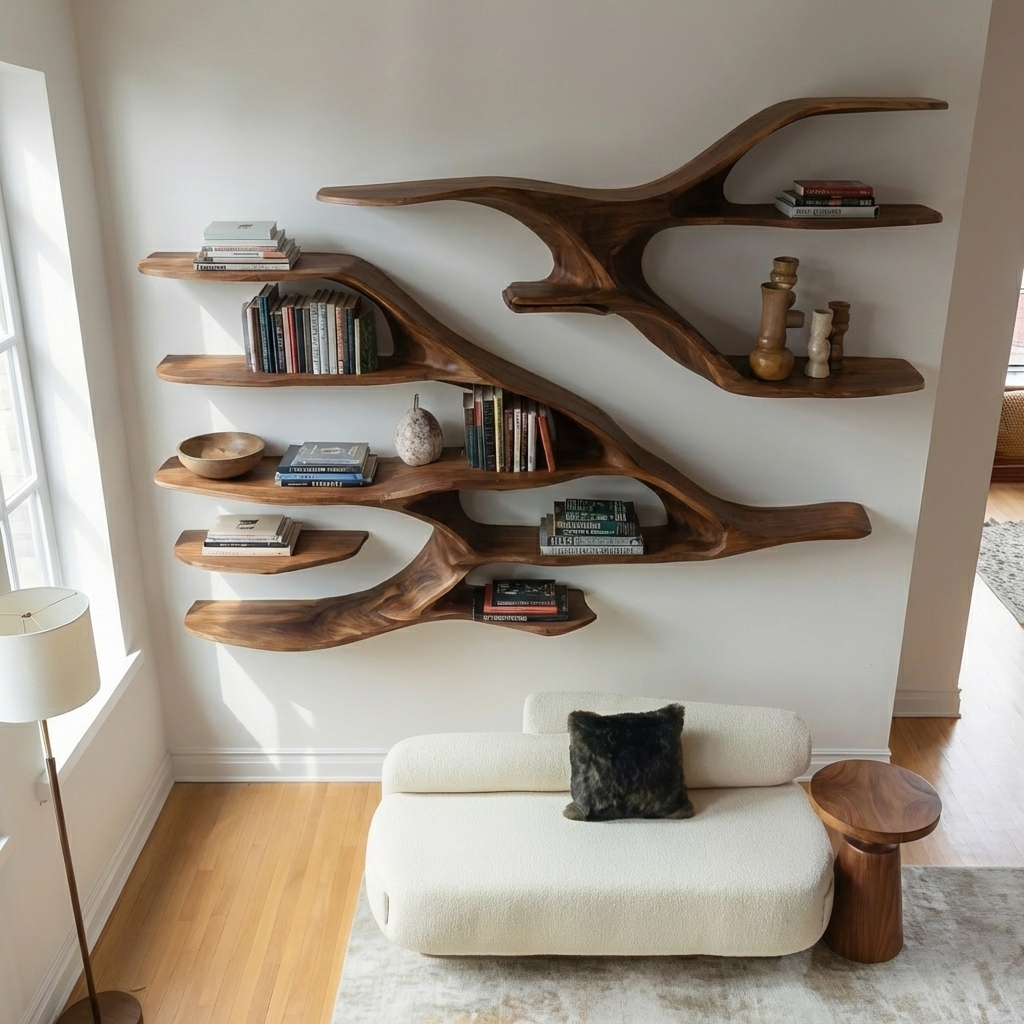 Contemporary Wooden Wall Shelf For Living Room Decor RTTHHNWMS012
