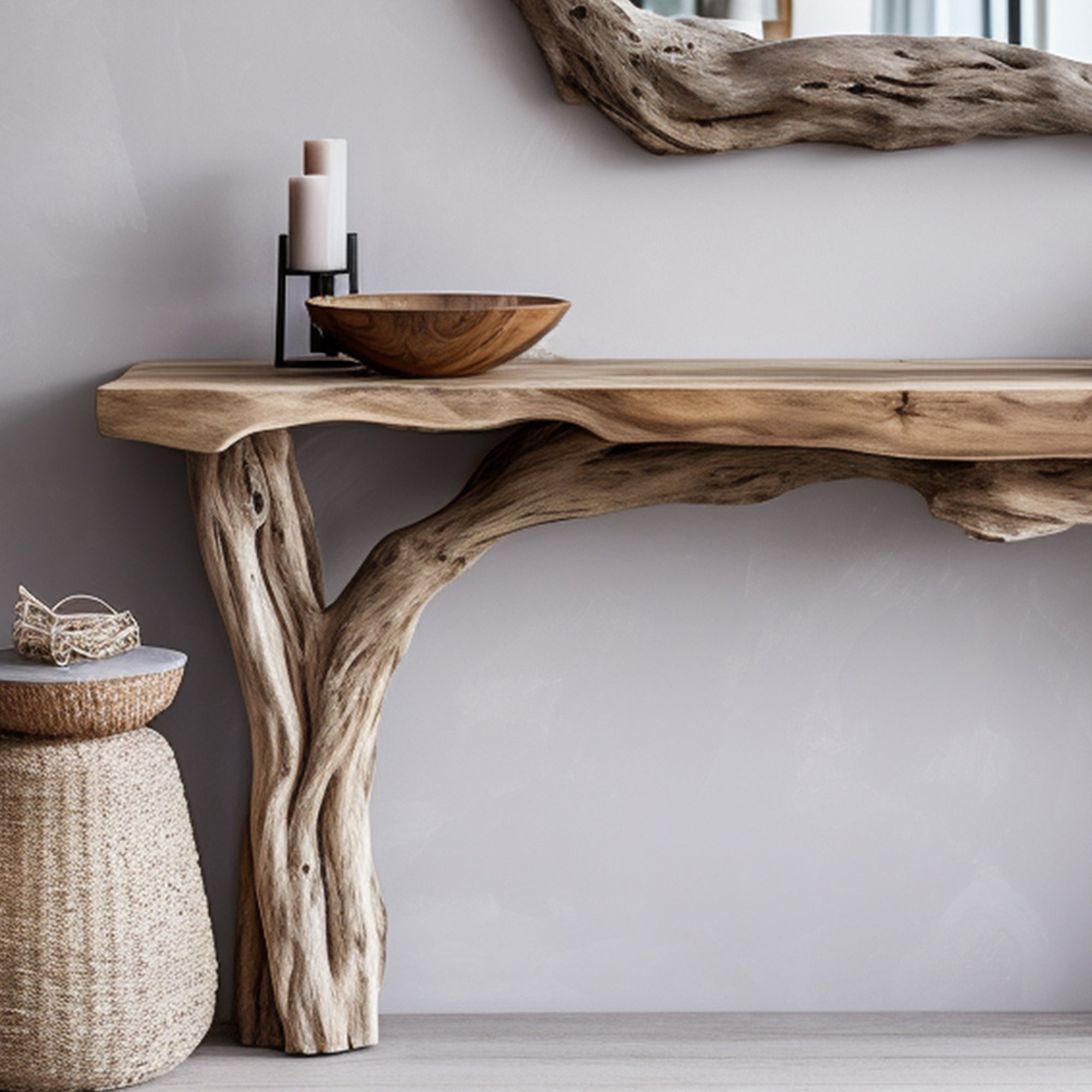 Handcrafted Floating Console Table With Live Edge Design SILDTCS011