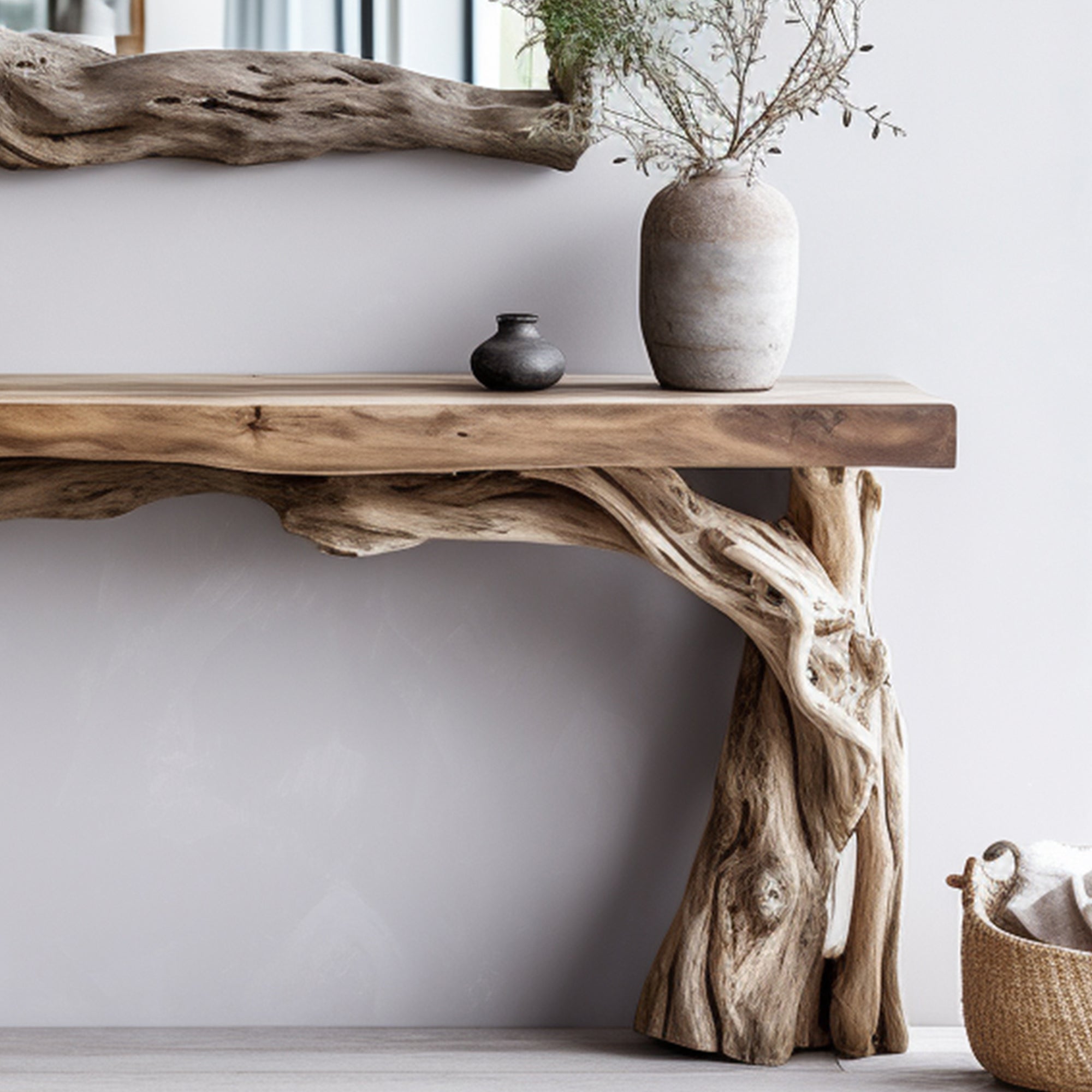 Handcrafted Floating Console Table With Live Edge Design SILDTCS011