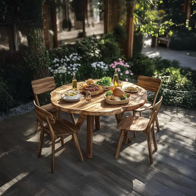 Rustic Round Wood Dining Table Set Decor Yard Gift SINLDT021