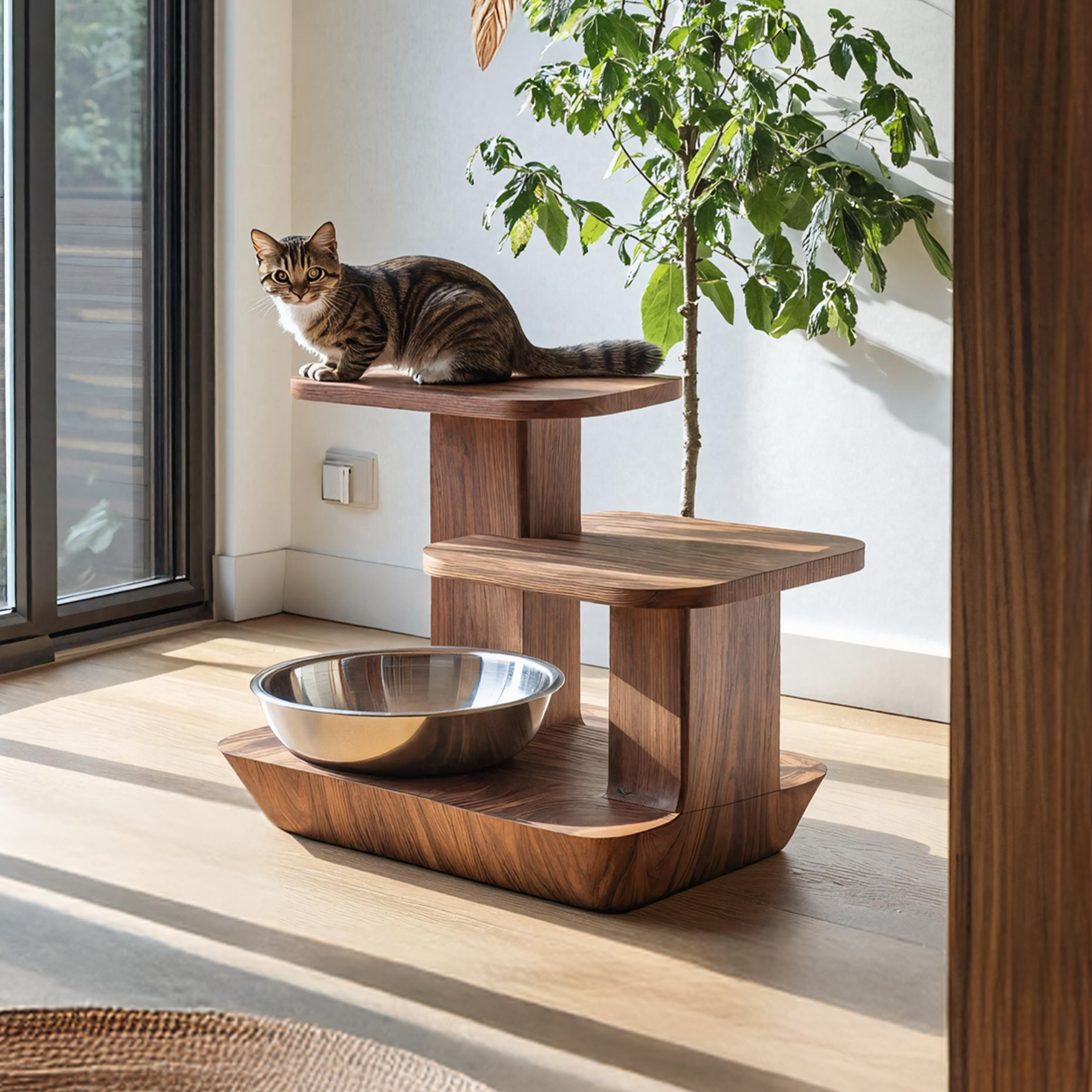Handcrafted Wooden Pet Food Stand For Kitchen Decor SILDTTNDBS021