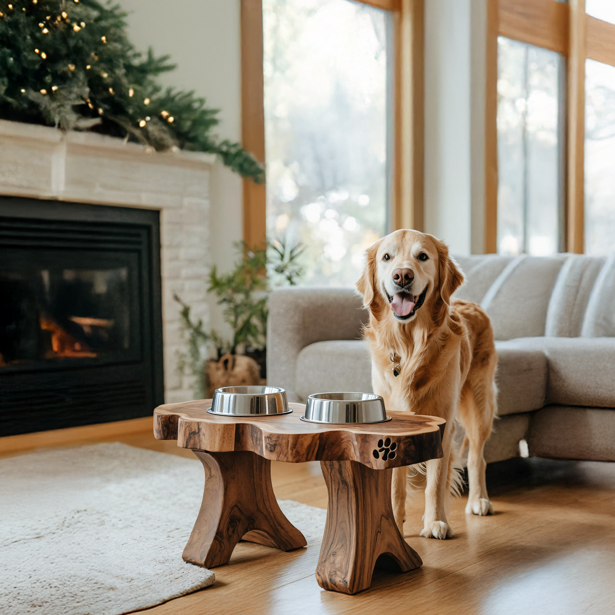 Handmade Pet Food Stand With Rustic Dog Bowl SILDTTRDBS016