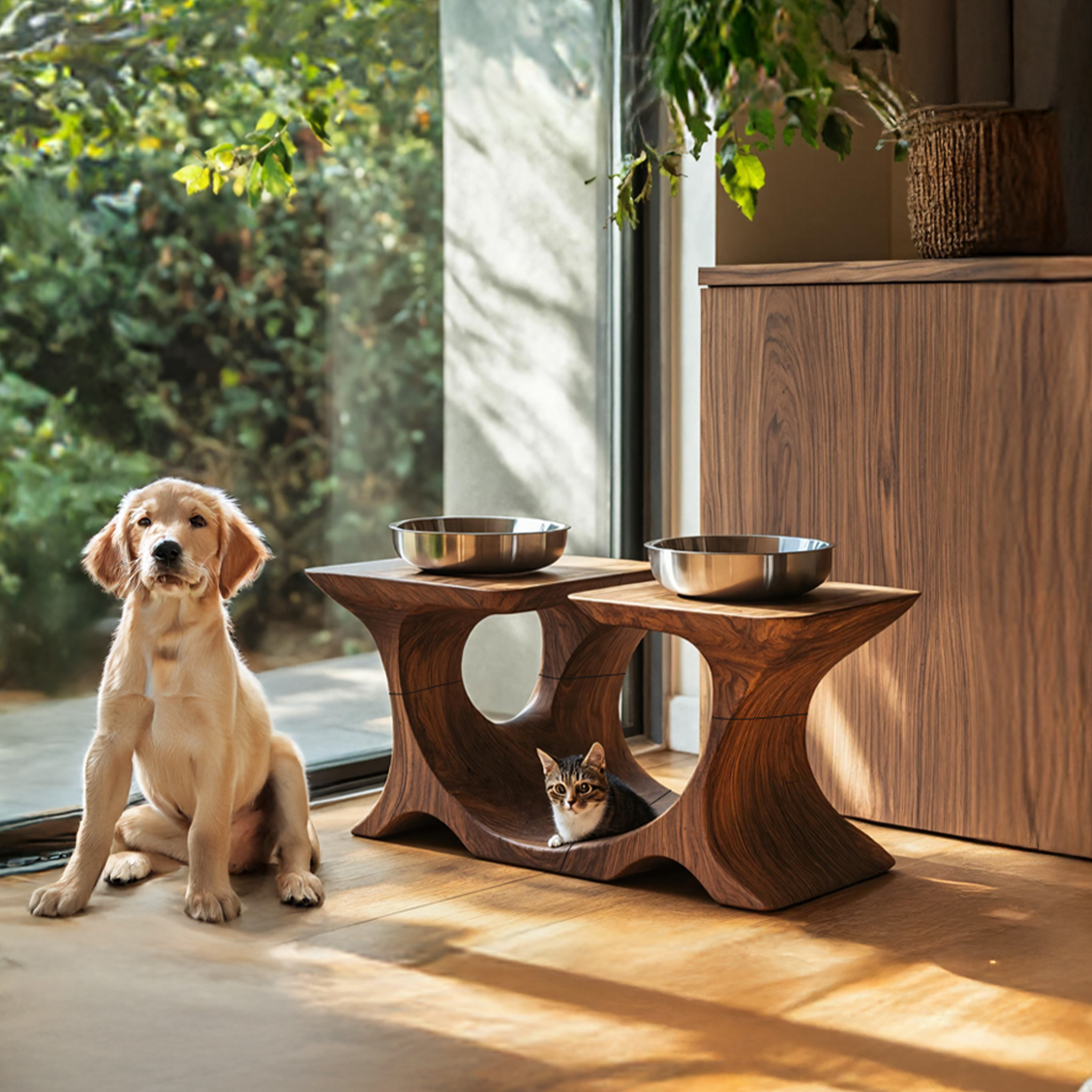 Mid Century Pet Feeding Stand For Stylish Dog Decor SILDTTNDBS002