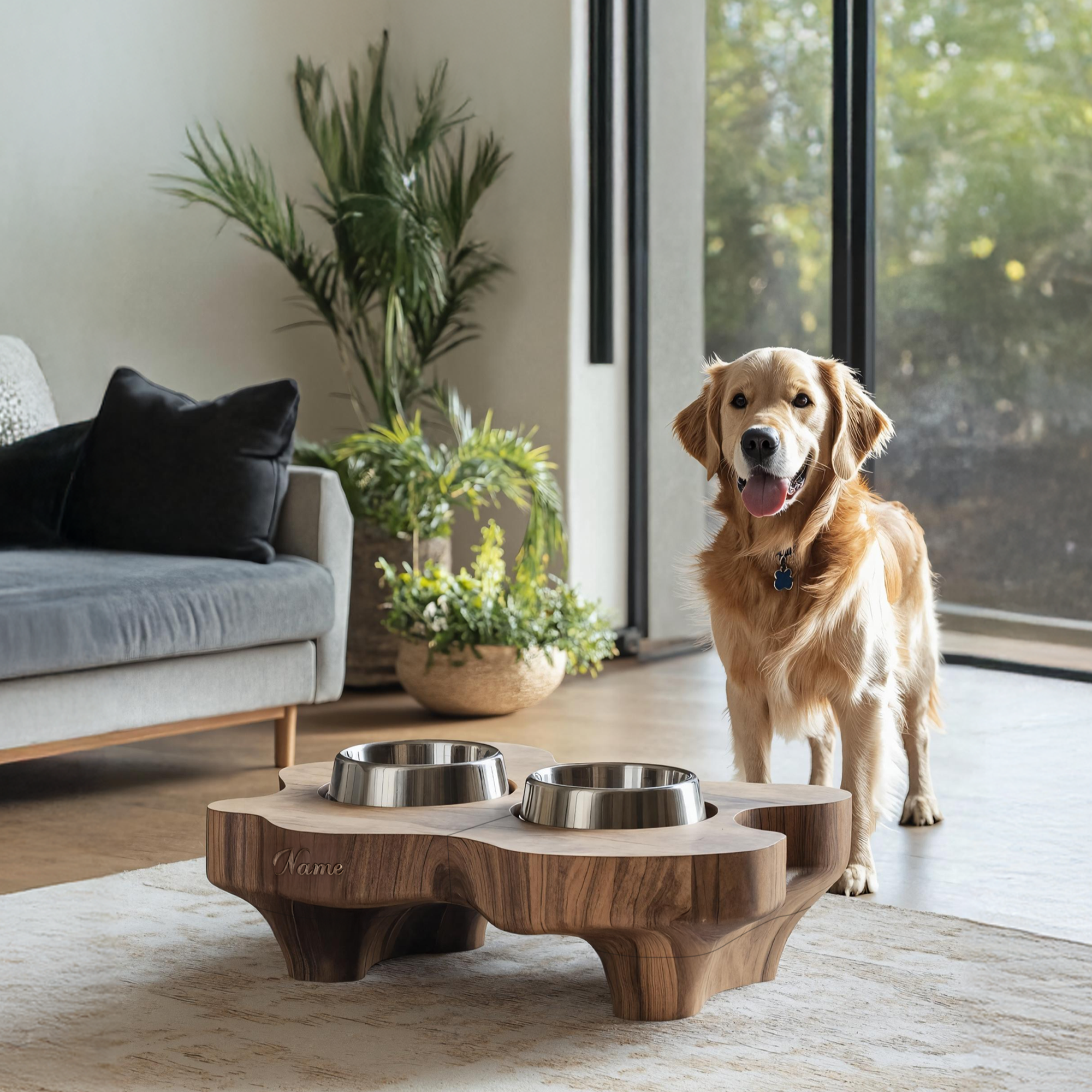 Rustic Elevated Dog Bowl Holder For Kitchen Decor SILDTTRDBS021