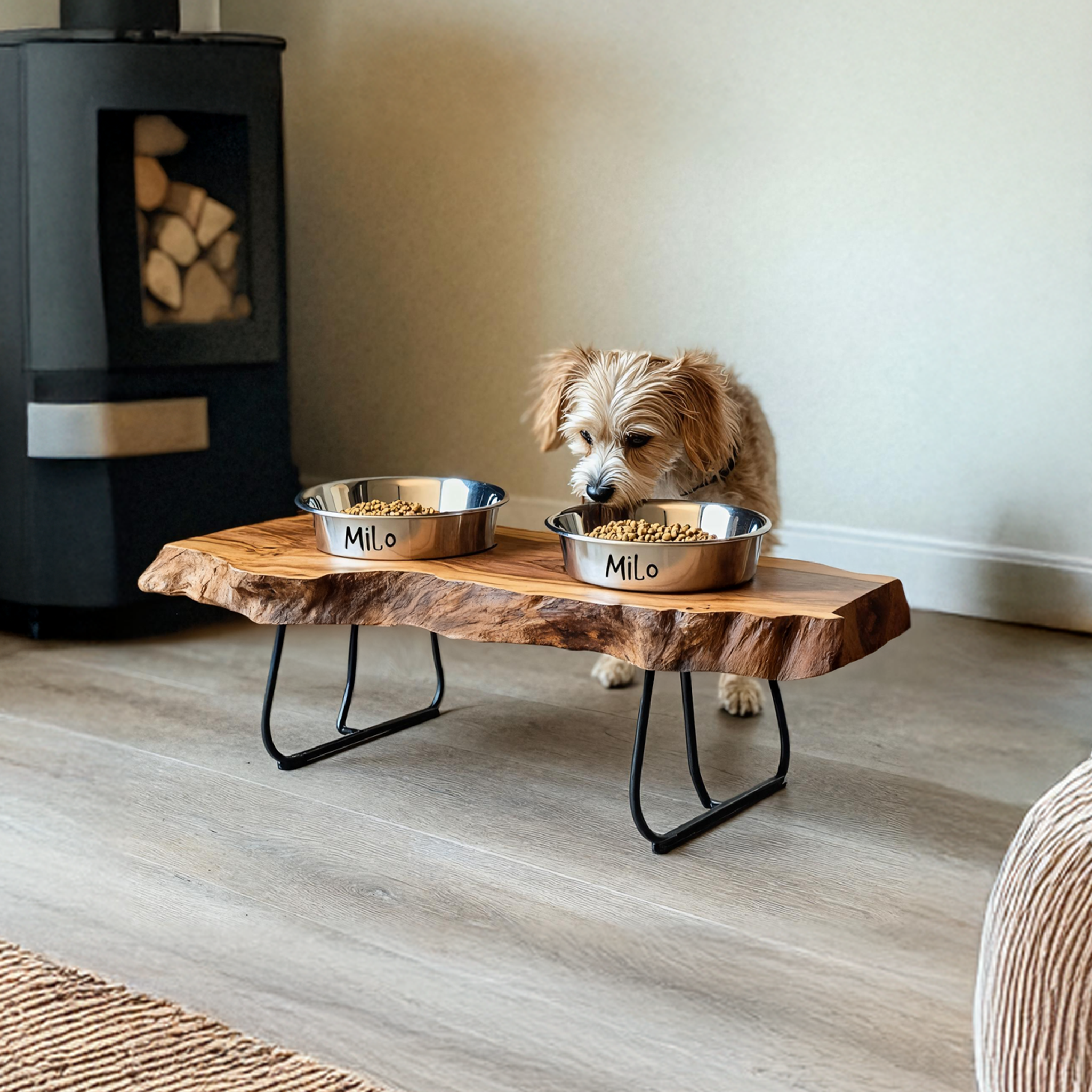 Farmhouse Feeding Stand With Bowl For Small Dogs SILDTTNDBS017