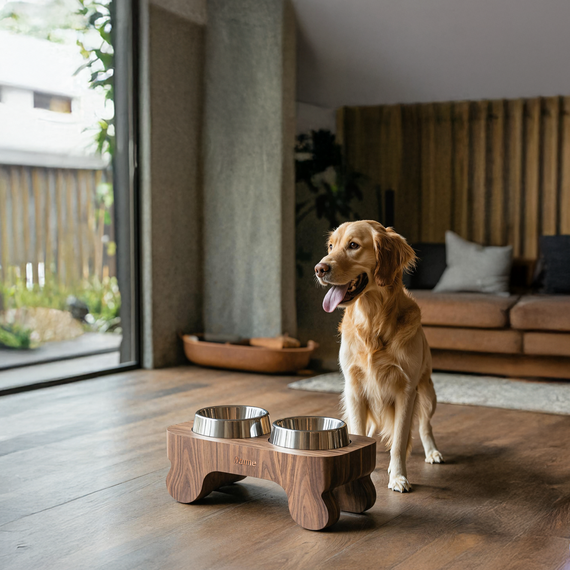 Mid Century Dog Feeder Stand For Pet Food Storage SILDTTRDBS010