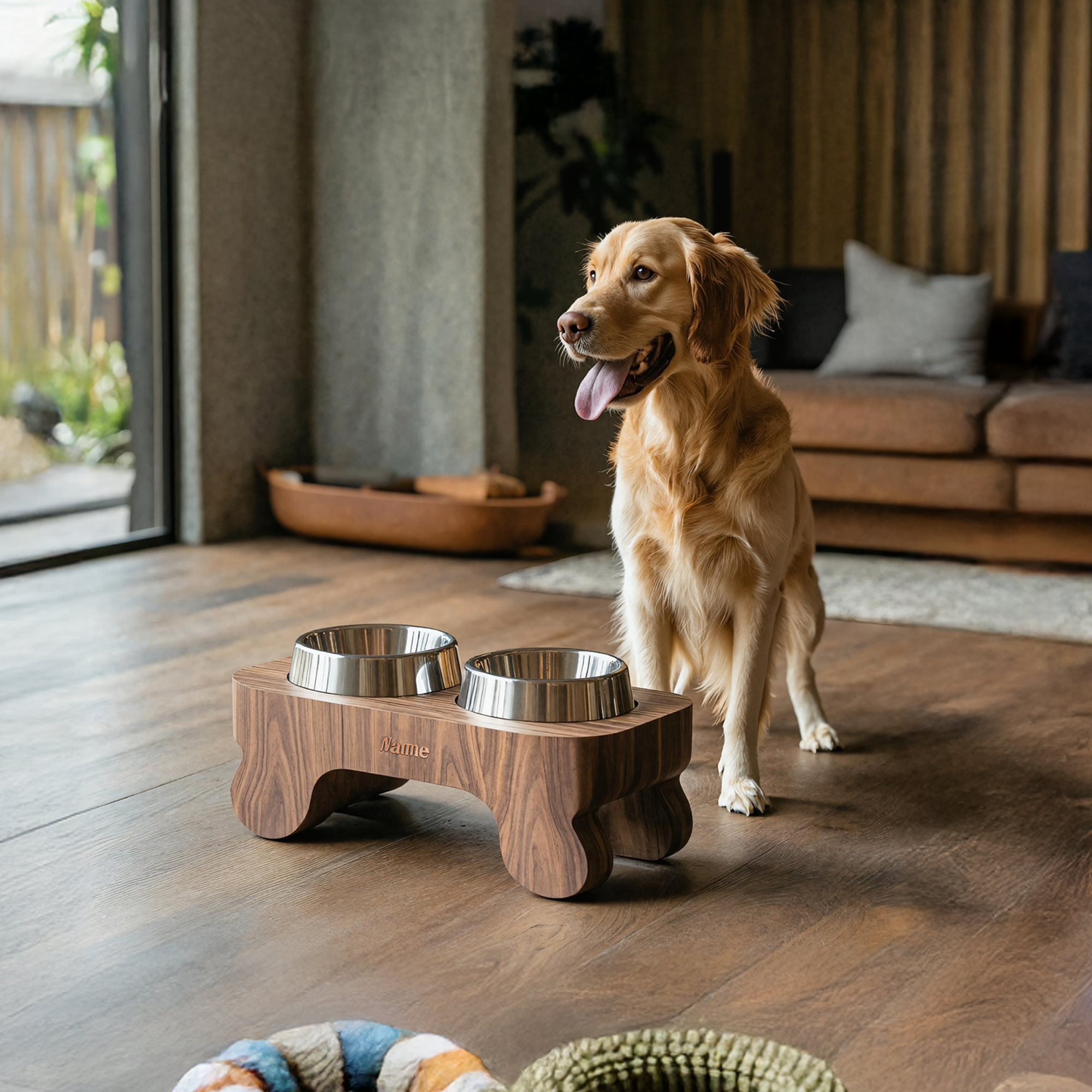 Mid Century Dog Feeder Stand For Pet Food Storage SILDTTRDBS010