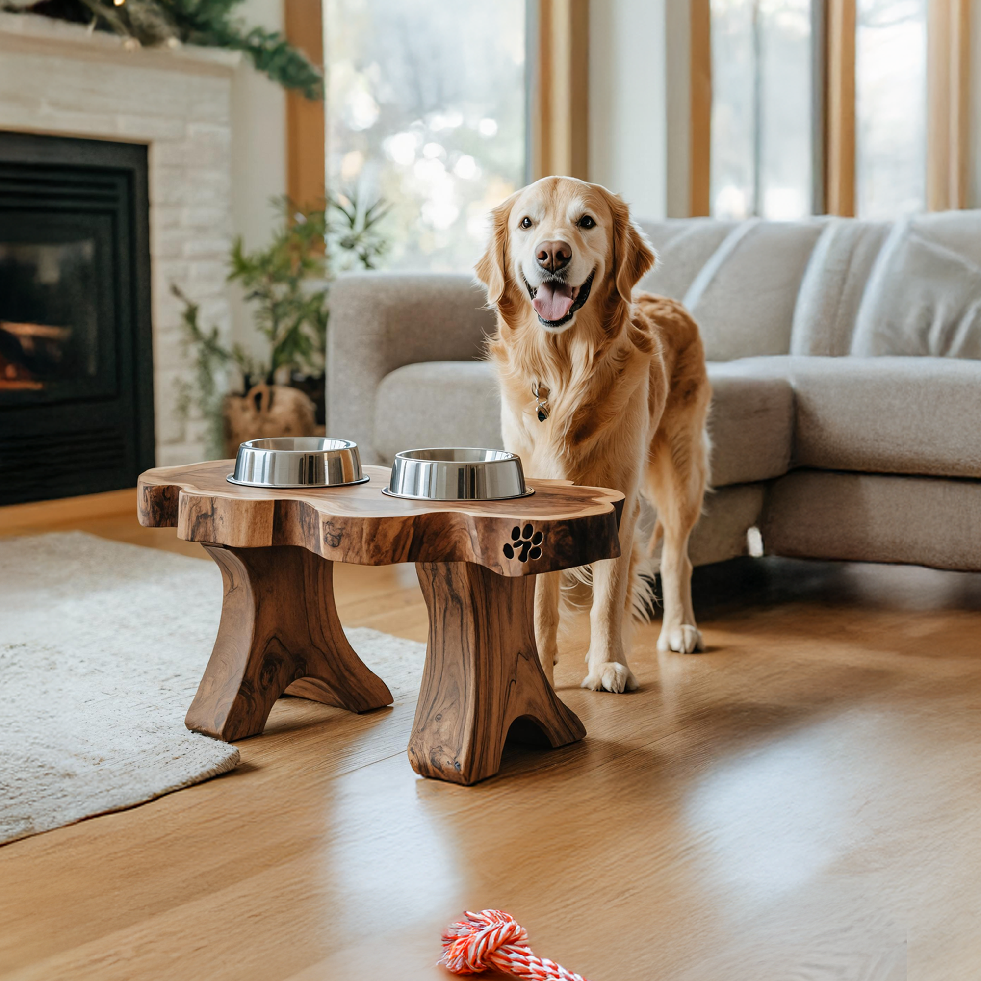 Handmade Pet Food Stand With Rustic Dog Bowl SILDTTRDBS016