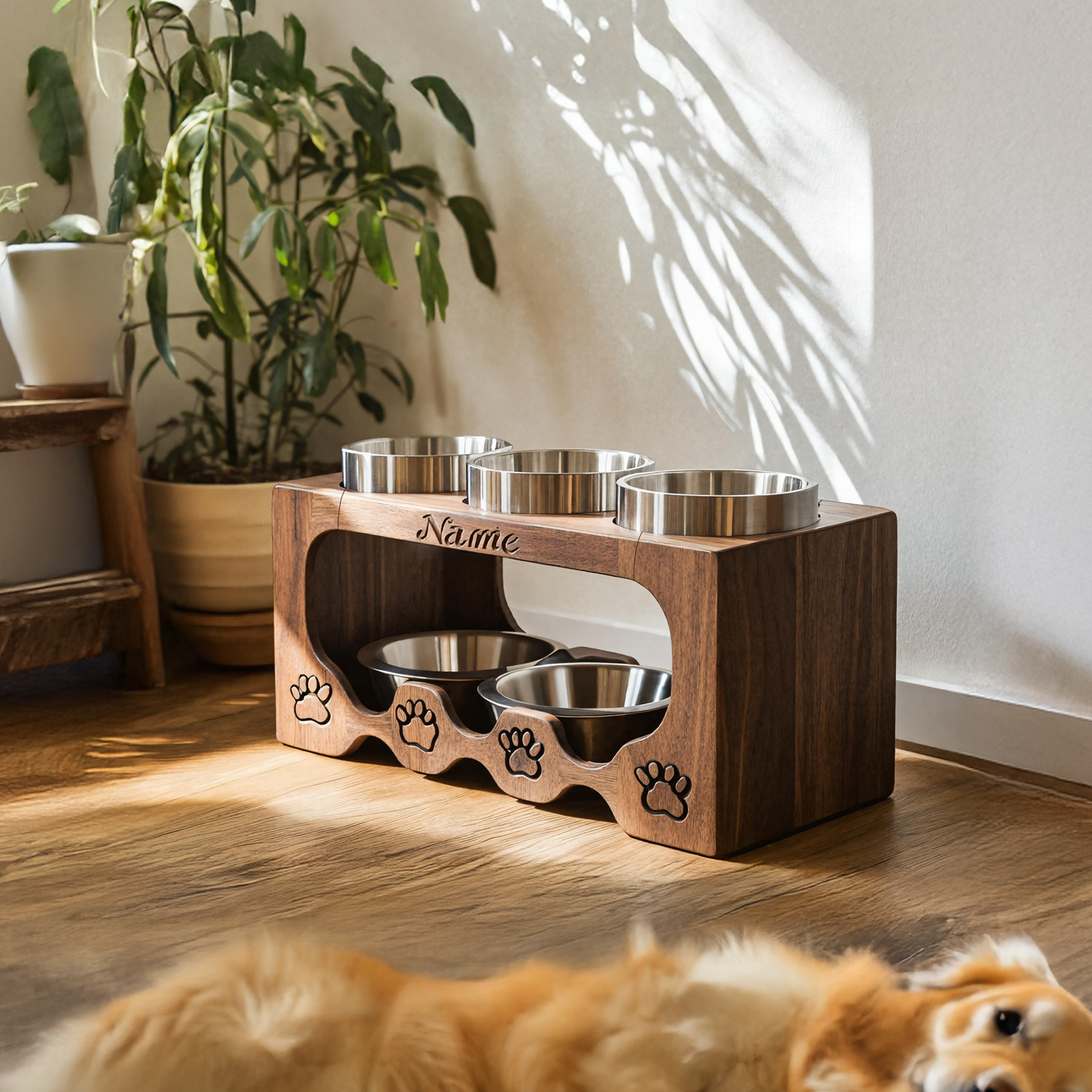 Handcrafted Elevated Pet Food Stand For Dogs SILDTTRDBS012
