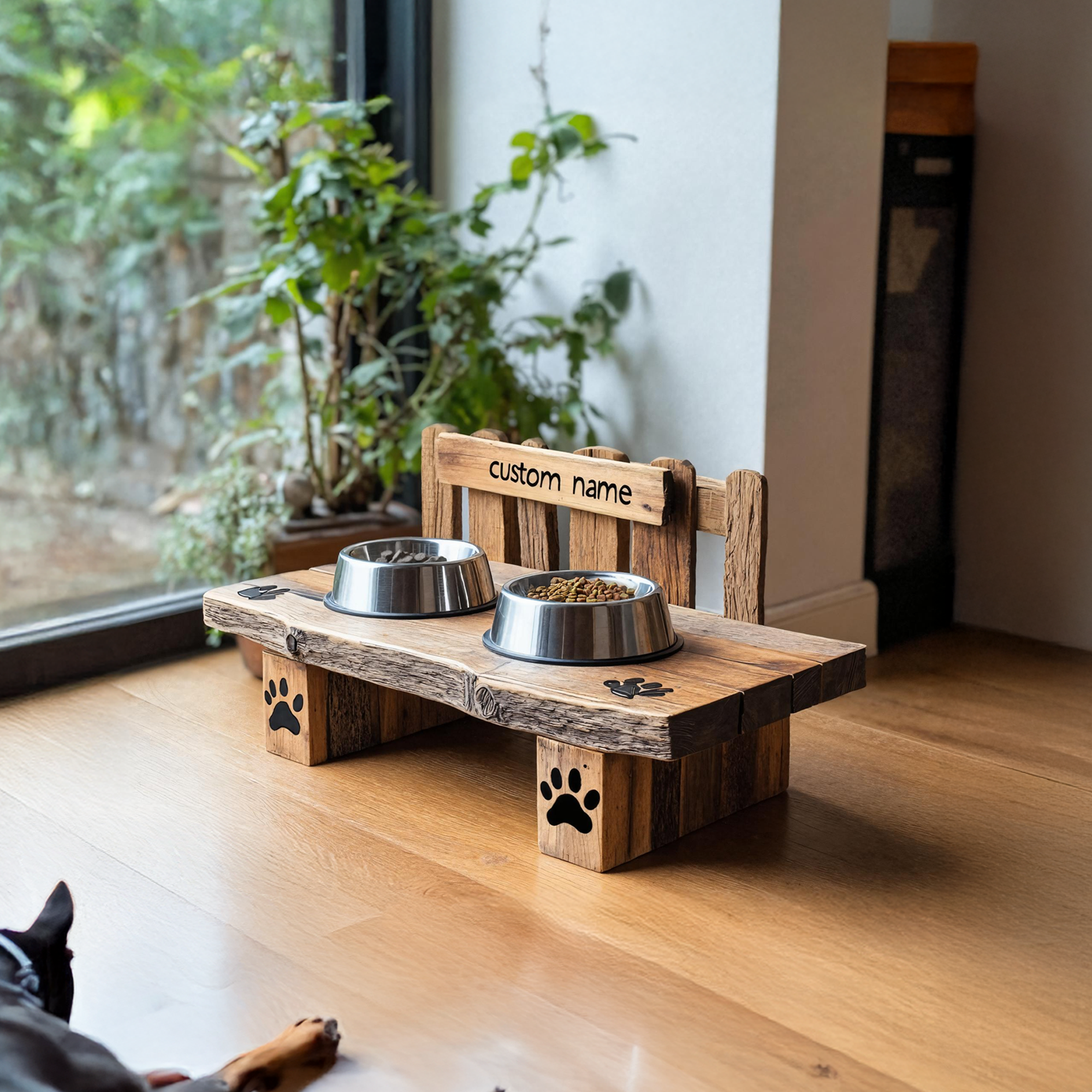 Wooden Dog Feeding Stand Mid Century For Pet Use SILDTTRDBS014