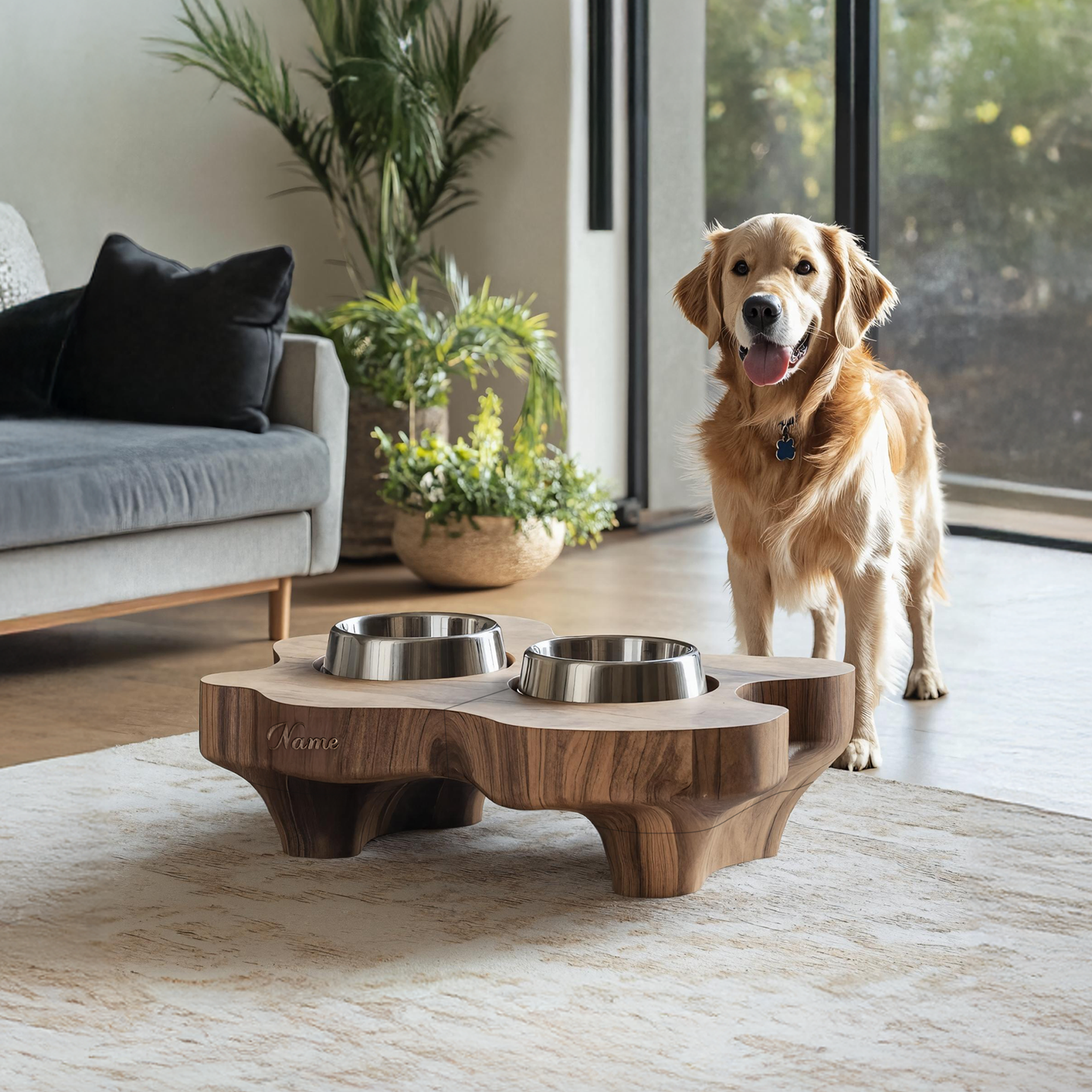 Rustic Elevated Dog Bowl Holder For Kitchen Decor SILDTTRDBS021