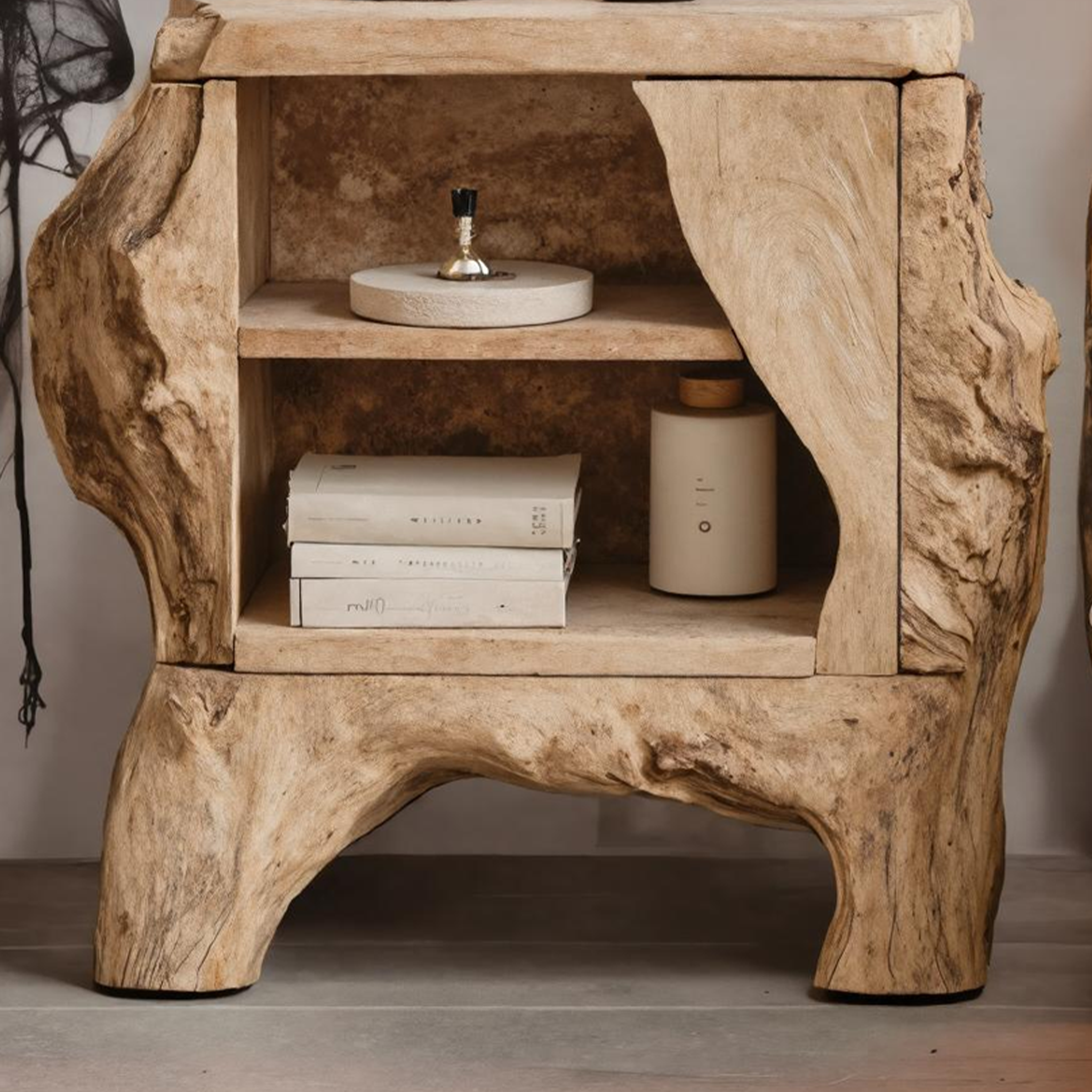 Mid Century Wooden Live Edge Nightstand For Bedroom Halloween Decor SILDTTNHN001