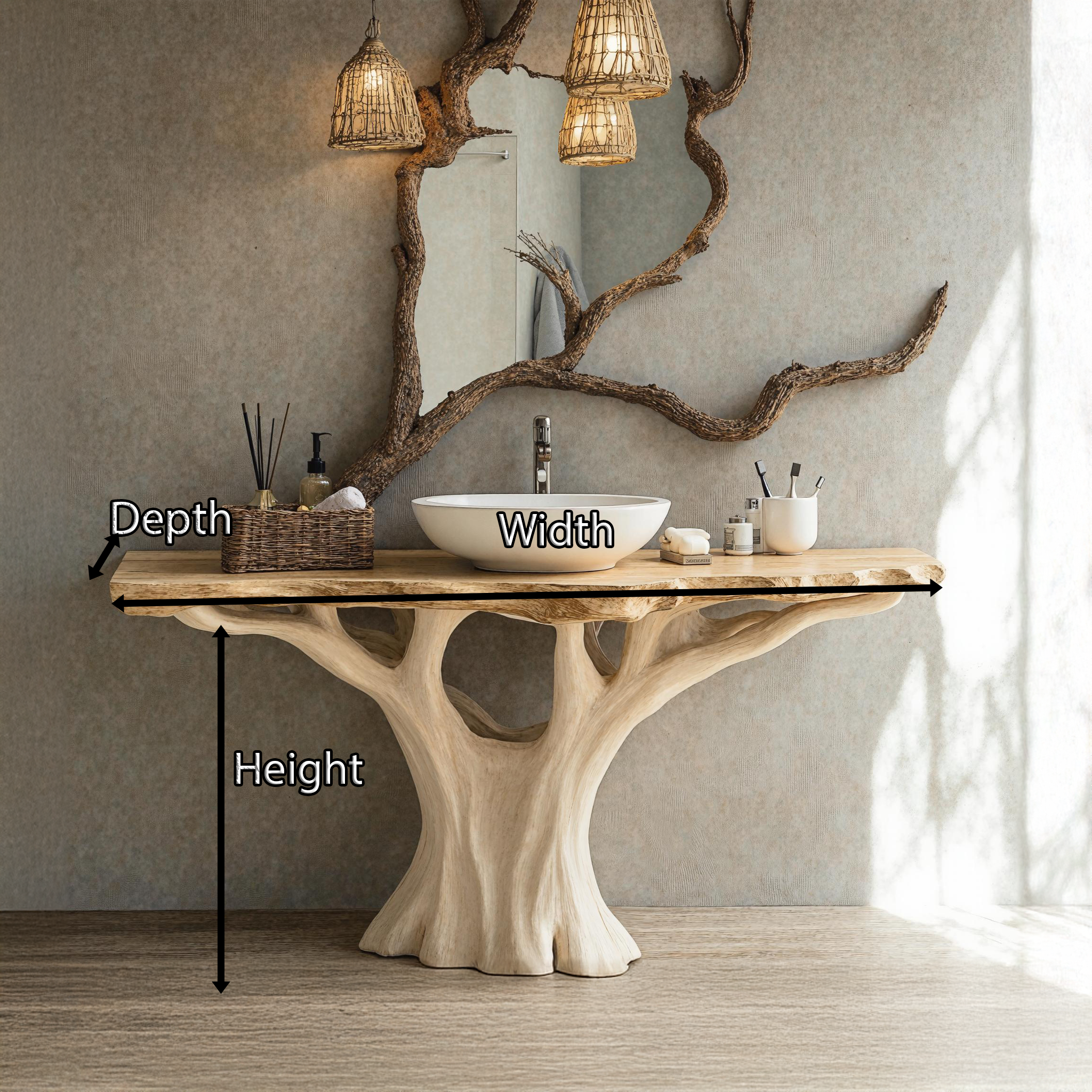 Handcrafted Natural Wood Bathroom Vanity With Artistic Nature Touch SILDTBRV140