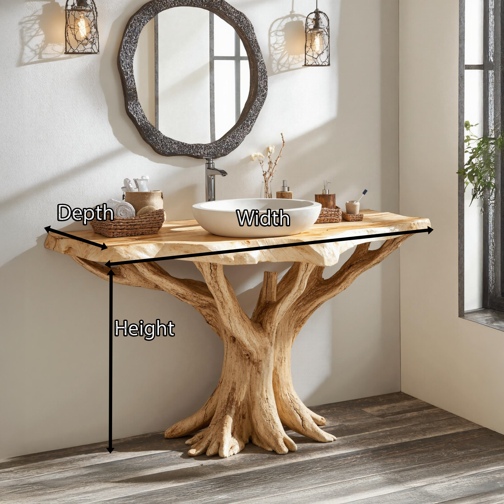 Live Edge Wood Vanity With Natural Tree Base For Eco Bathrooms SILDTBRV139