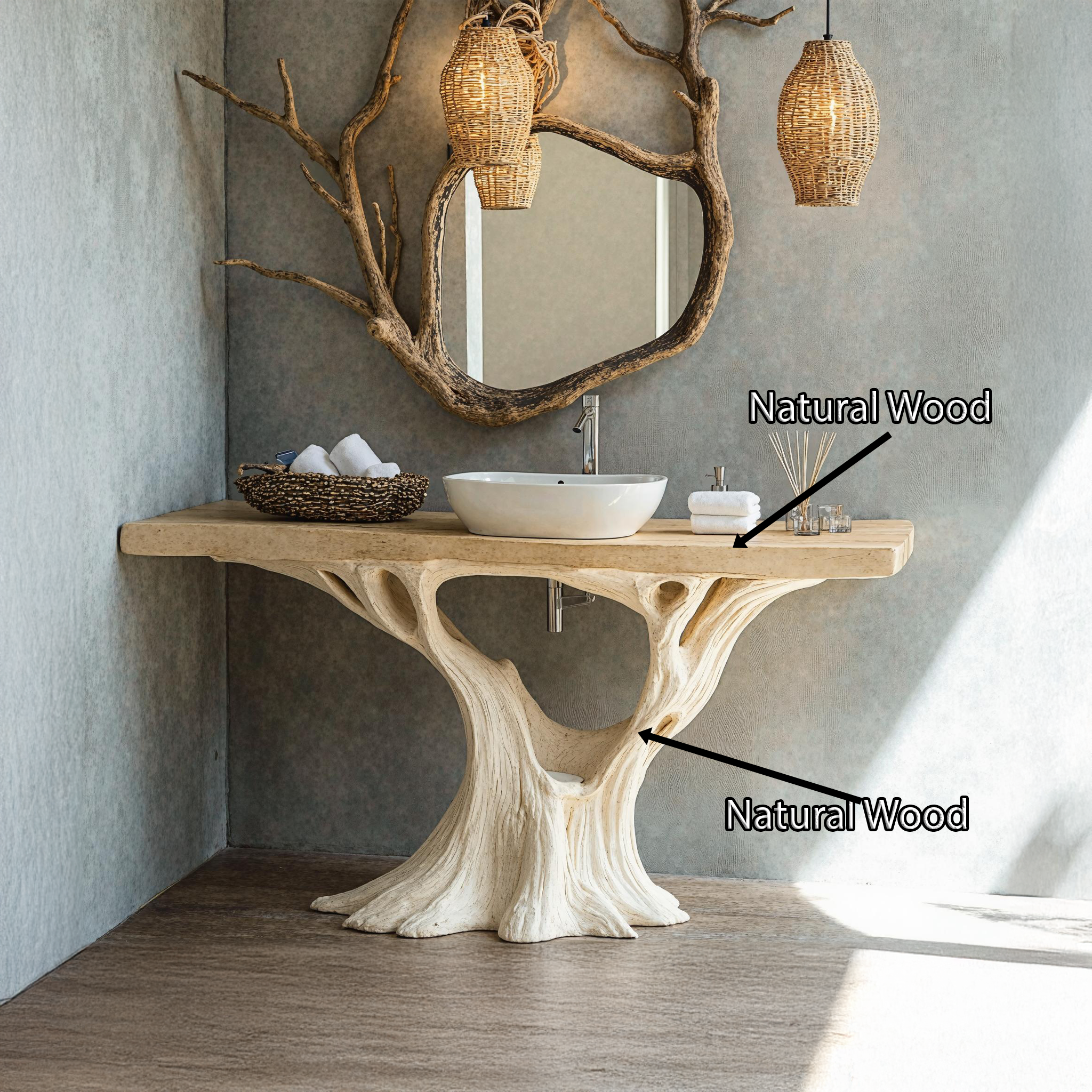 Rustic Natural Wood Bathroom Vanity For Warm Farmhouse Bathrooms SILDTBRV145