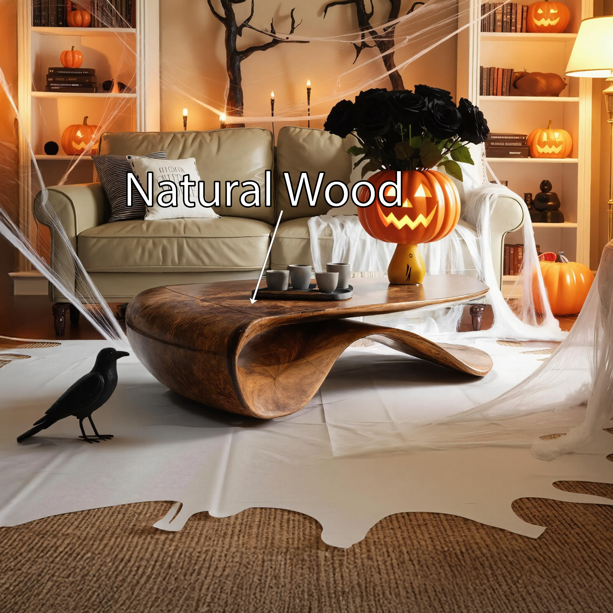 Handcrafted Solid Wood Coffee Table For Entryway Design Halloween Style SILDTTRHCF007