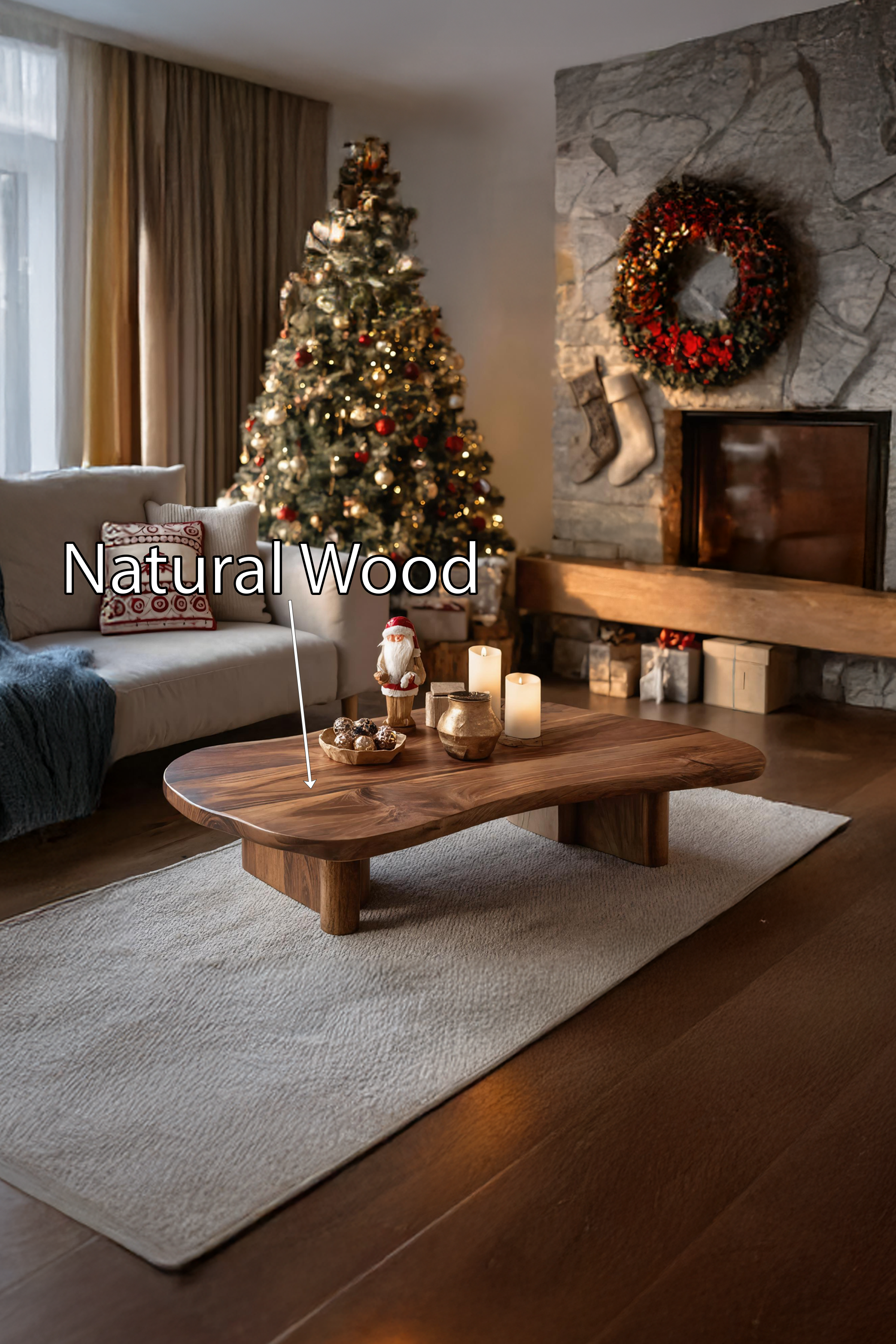 Farmhouse Solid Wood Coffee Table For Christmas Entryway Decor SILDTTRCCF001